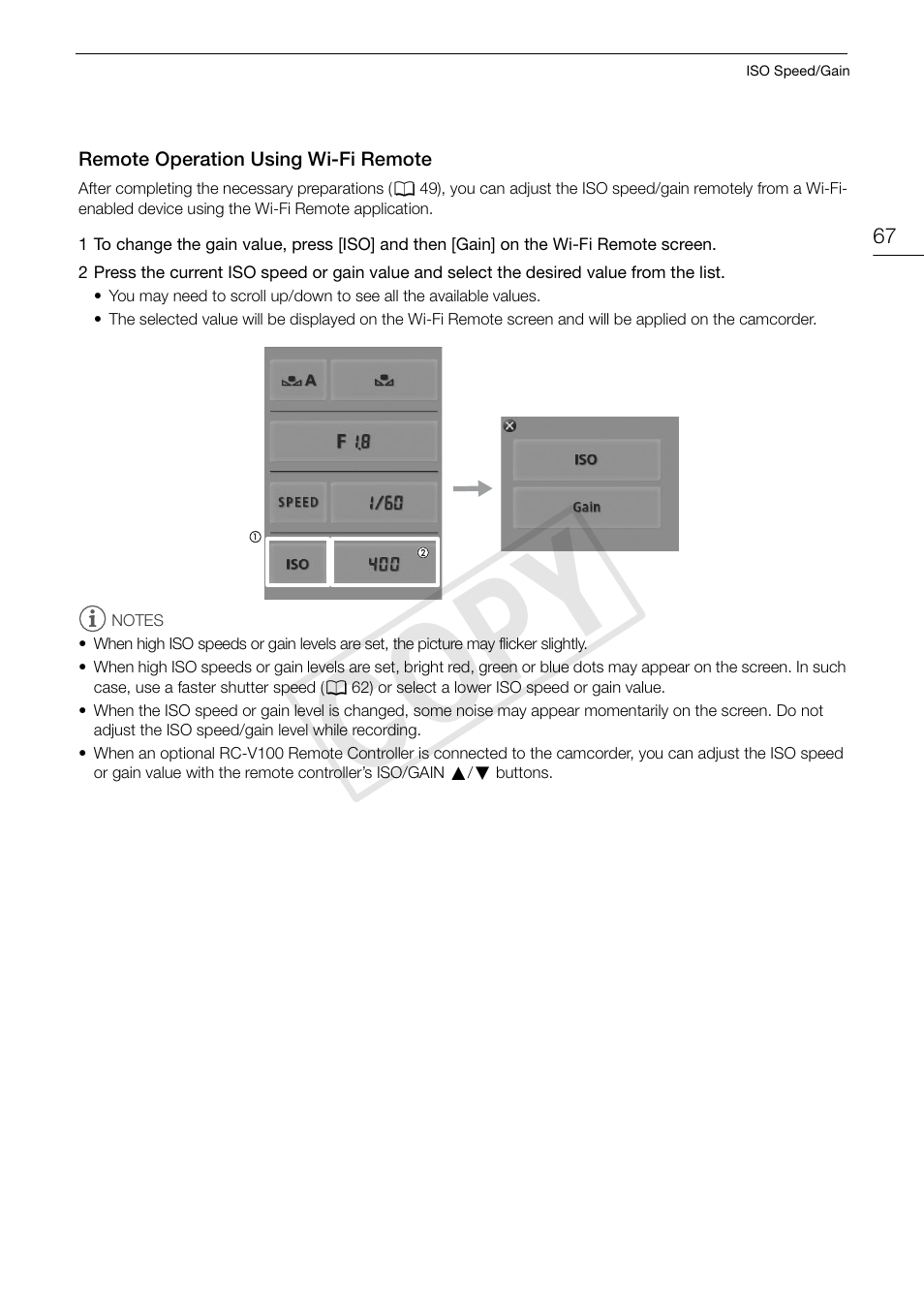 Remote operation using wi-fi remote, Remote operation using wi-fi remote 67, Cop y | Canon EOS C300 PL User Manual | Page 67 / 196