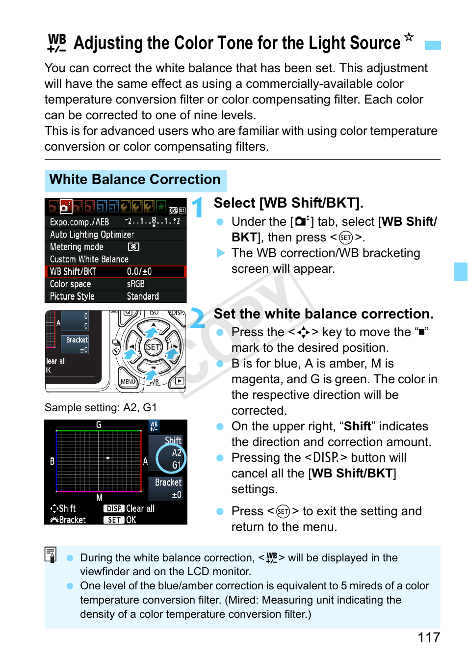 Adjusting the color tone for the light source, P.117), Tion* (p.117) | Cop y, 2adjusting the color tone for the light source n | Canon EOS Rebel T3 18-55mm IS II Lens Kit User Manual | Page 117 / 292