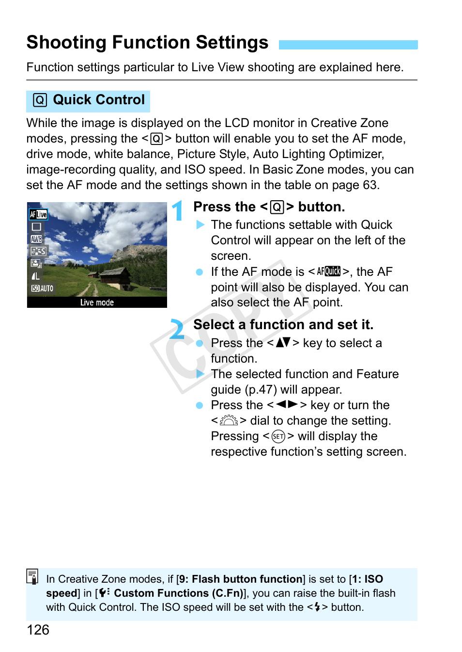 Shooting function settings, P.126, Cop y | Canon EOS Rebel T3 18-55mm IS II Lens Kit User Manual | Page 126 / 292