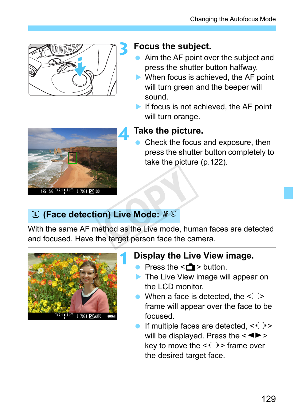 Detection, p.129), and, Cop y | Canon EOS Rebel T3 18-55mm IS II Lens Kit User Manual | Page 129 / 292