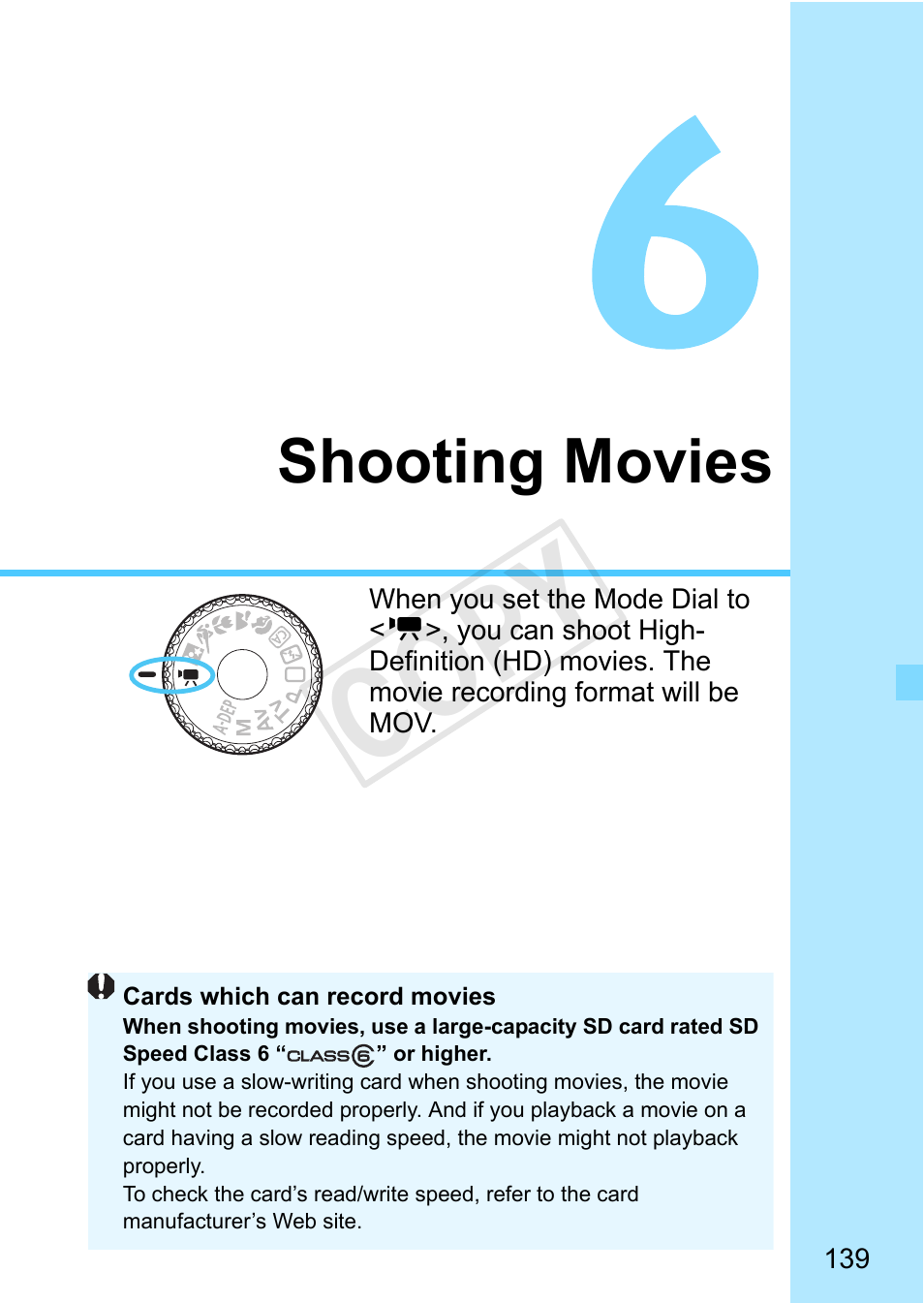 Shooting movies, P.139, P.139) | Cop y | Canon EOS Rebel T3 18-55mm IS II Lens Kit User Manual | Page 139 / 292