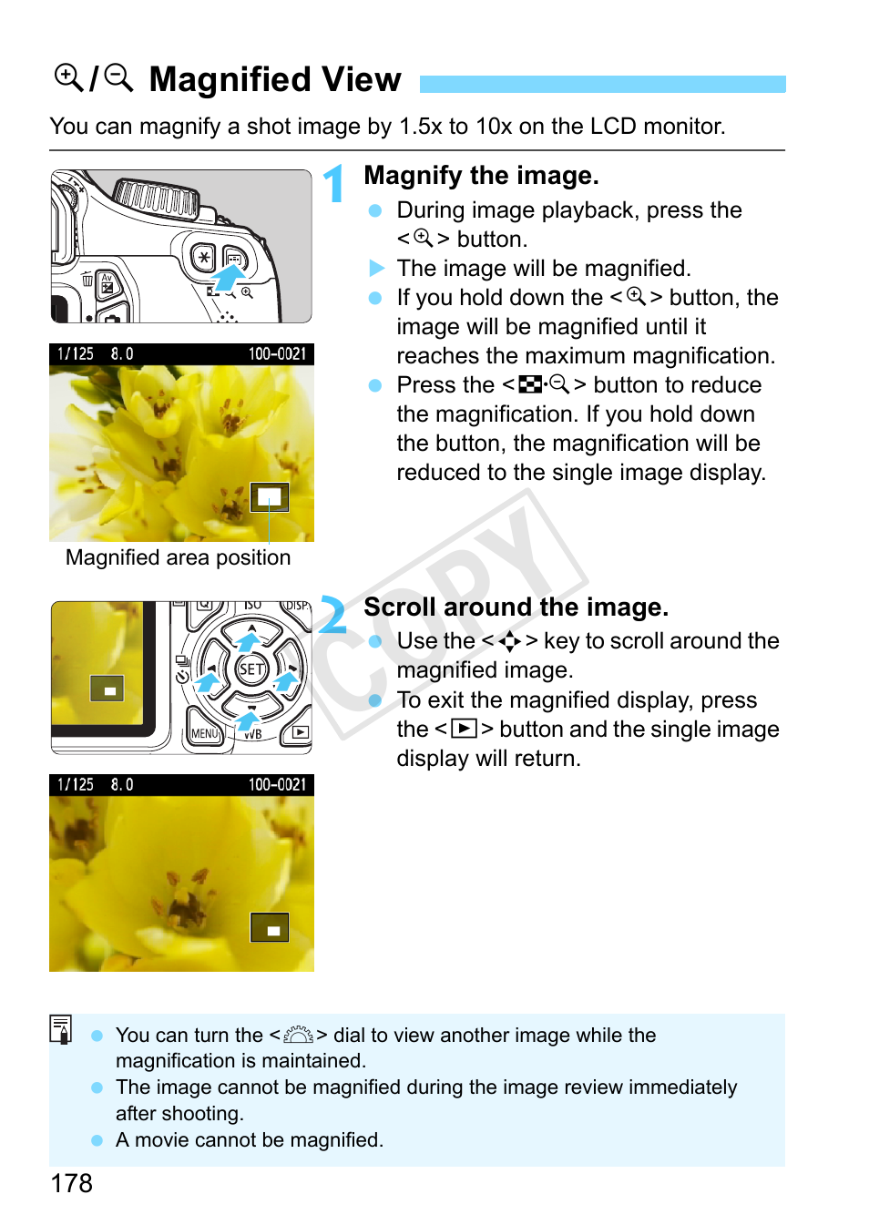 Magnified view, U/y magnified view, Cop y | U / y magnified view | Canon EOS Rebel T3 18-55mm IS II Lens Kit User Manual | Page 178 / 292