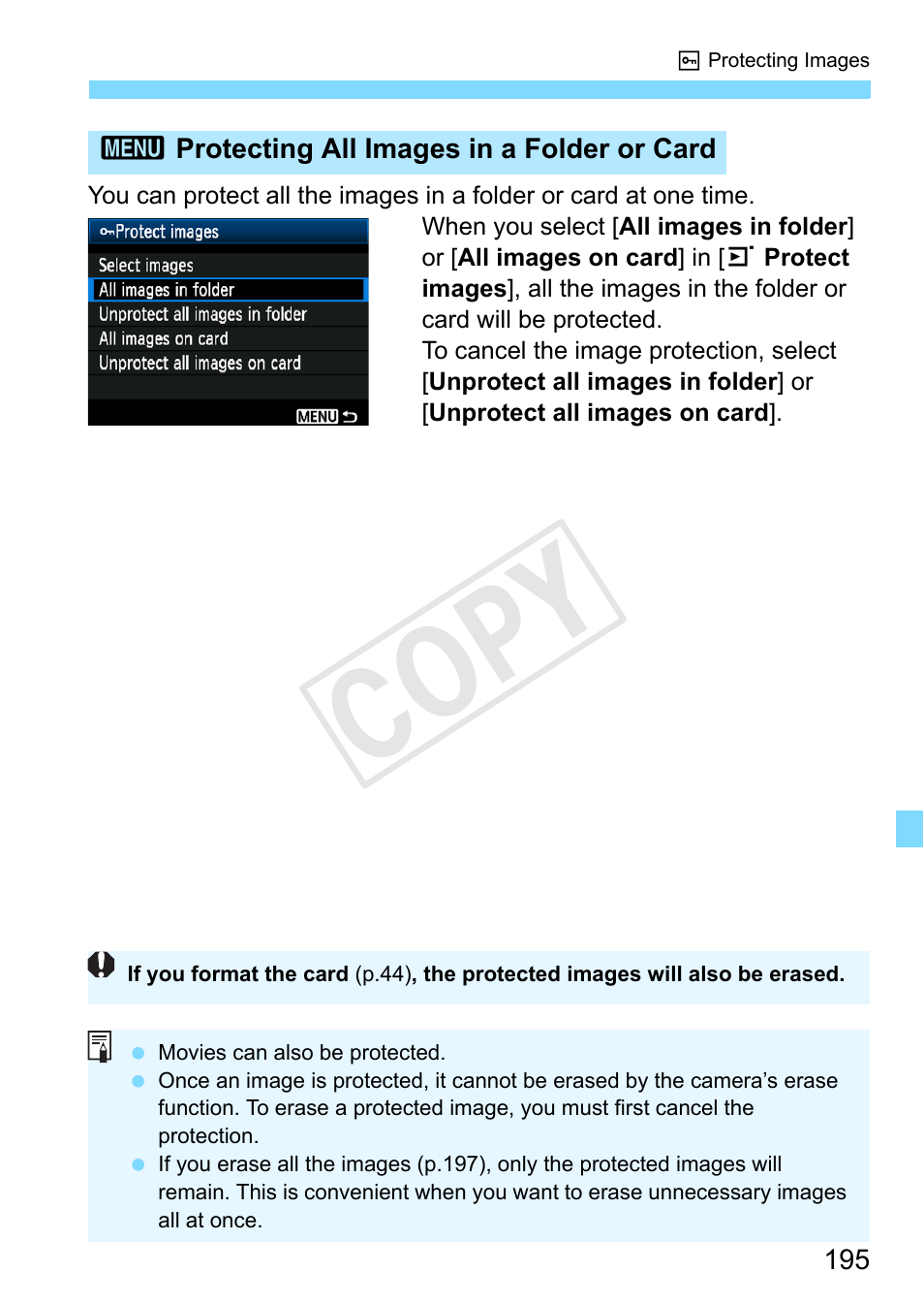 Cop y | Canon EOS Rebel T3 18-55mm IS II Lens Kit User Manual | Page 195 / 292