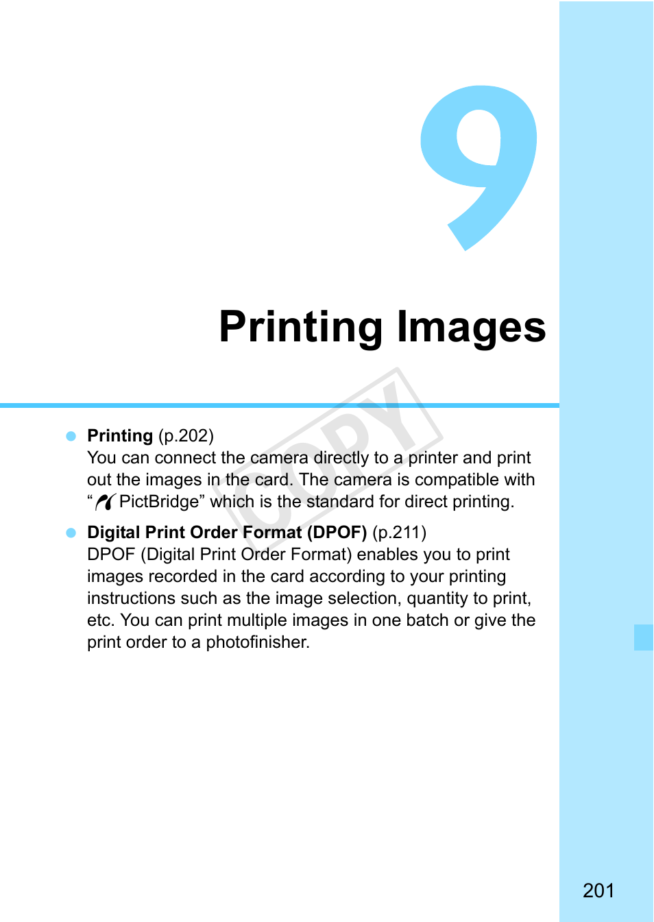 Printing images, P.201, Cop y | Canon EOS Rebel T3 18-55mm IS II Lens Kit User Manual | Page 201 / 292