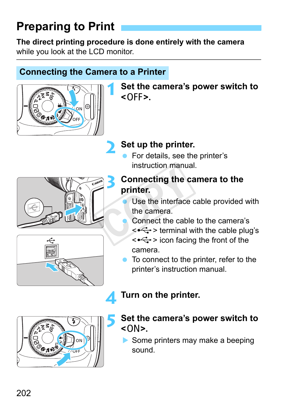 Preparing to print, Digital terminal (p.202), Cop y | Canon EOS Rebel T3 18-55mm IS II Lens Kit User Manual | Page 202 / 292