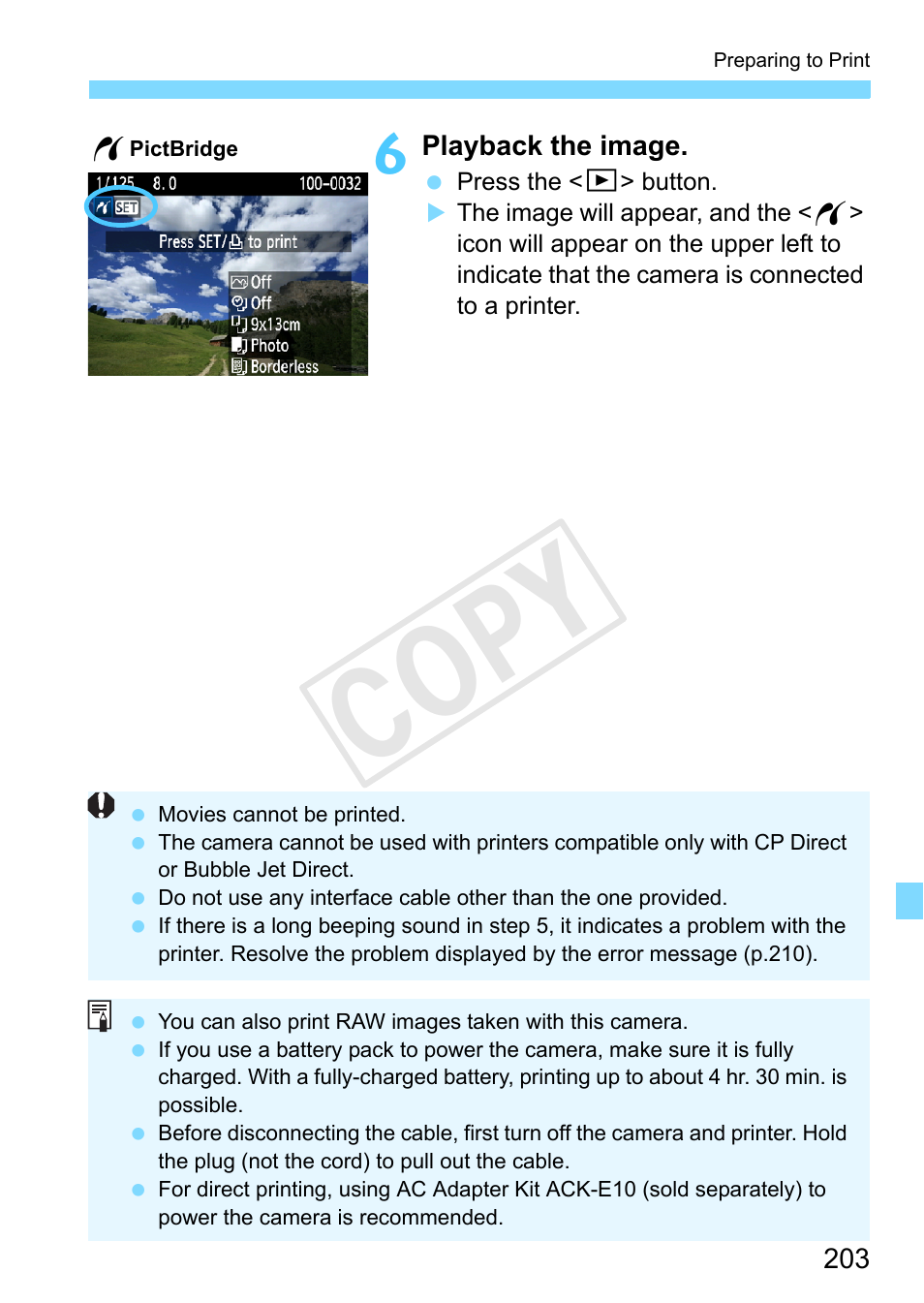 Cop y | Canon EOS Rebel T3 18-55mm IS II Lens Kit User Manual | Page 203 / 292