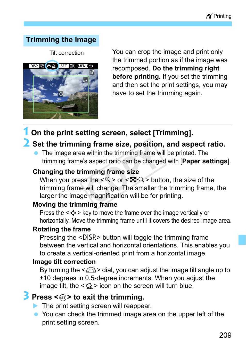 Trimming the image, Cop y | Canon EOS Rebel T3 18-55mm IS II Lens Kit User Manual | Page 209 / 292