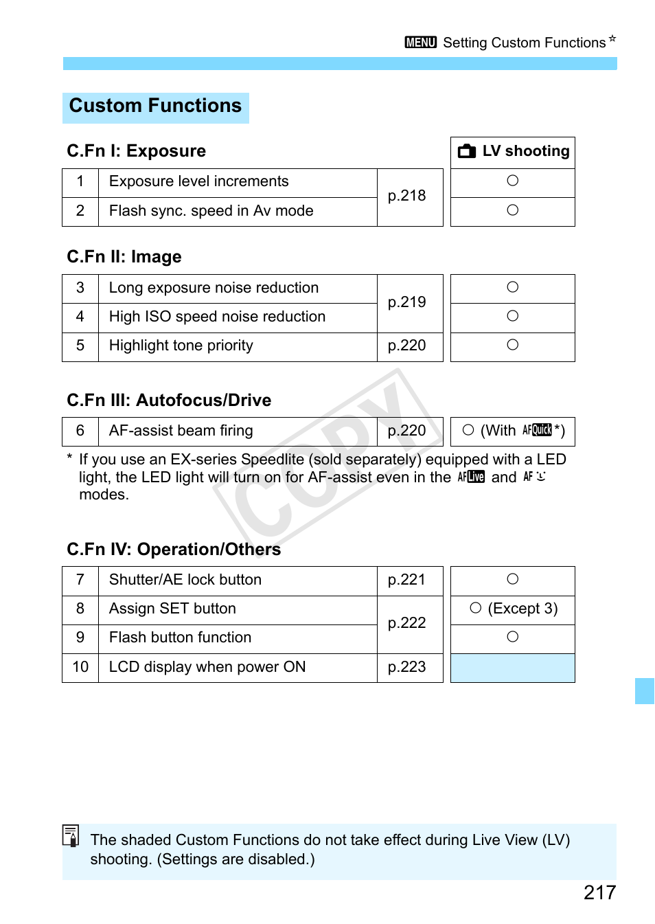 Cop y | Canon EOS Rebel T3 18-55mm IS II Lens Kit User Manual | Page 217 / 292