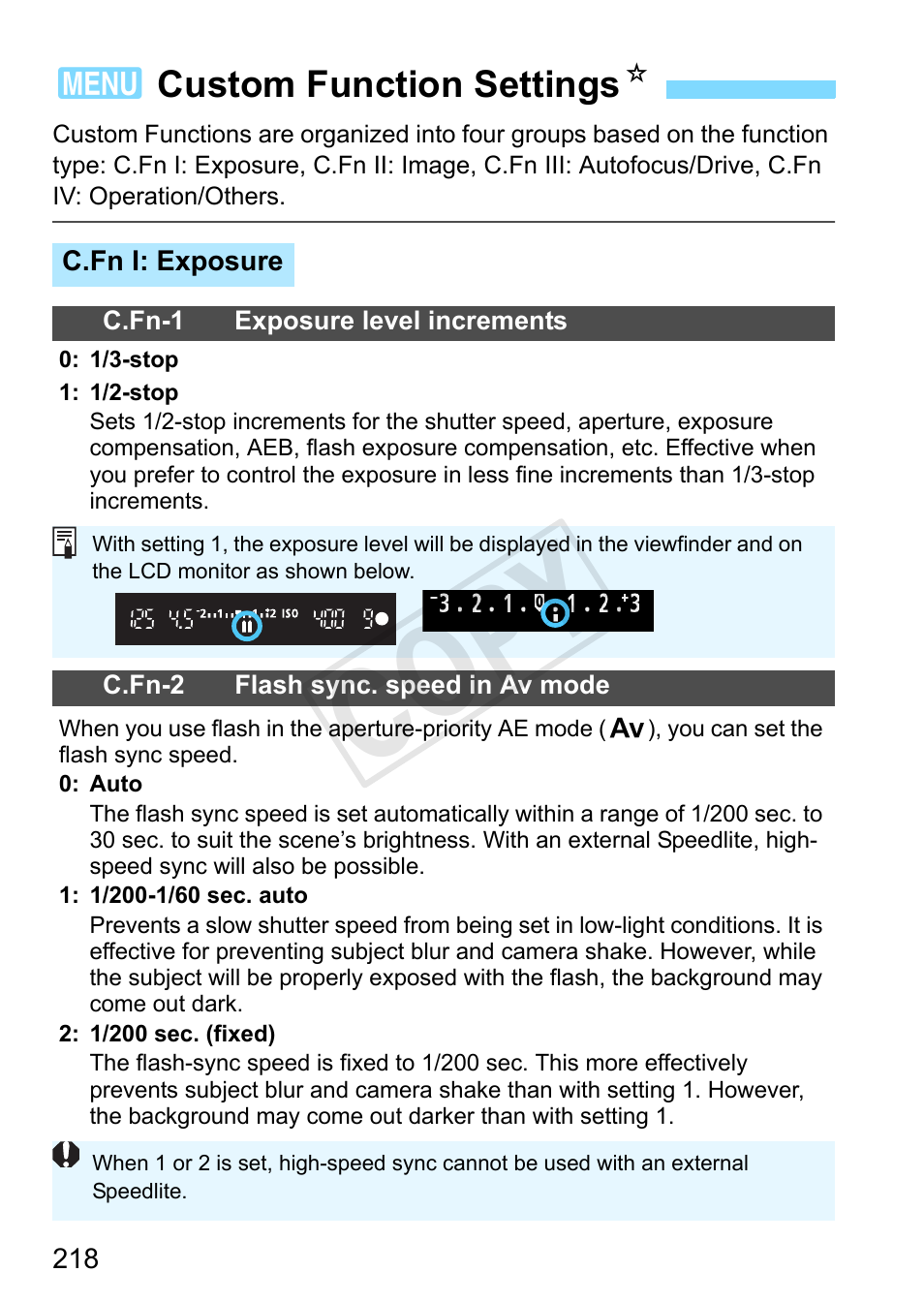 Custom function settings, P.218), P.218 | Cop y | Canon EOS Rebel T3 18-55mm IS II Lens Kit User Manual | Page 218 / 292
