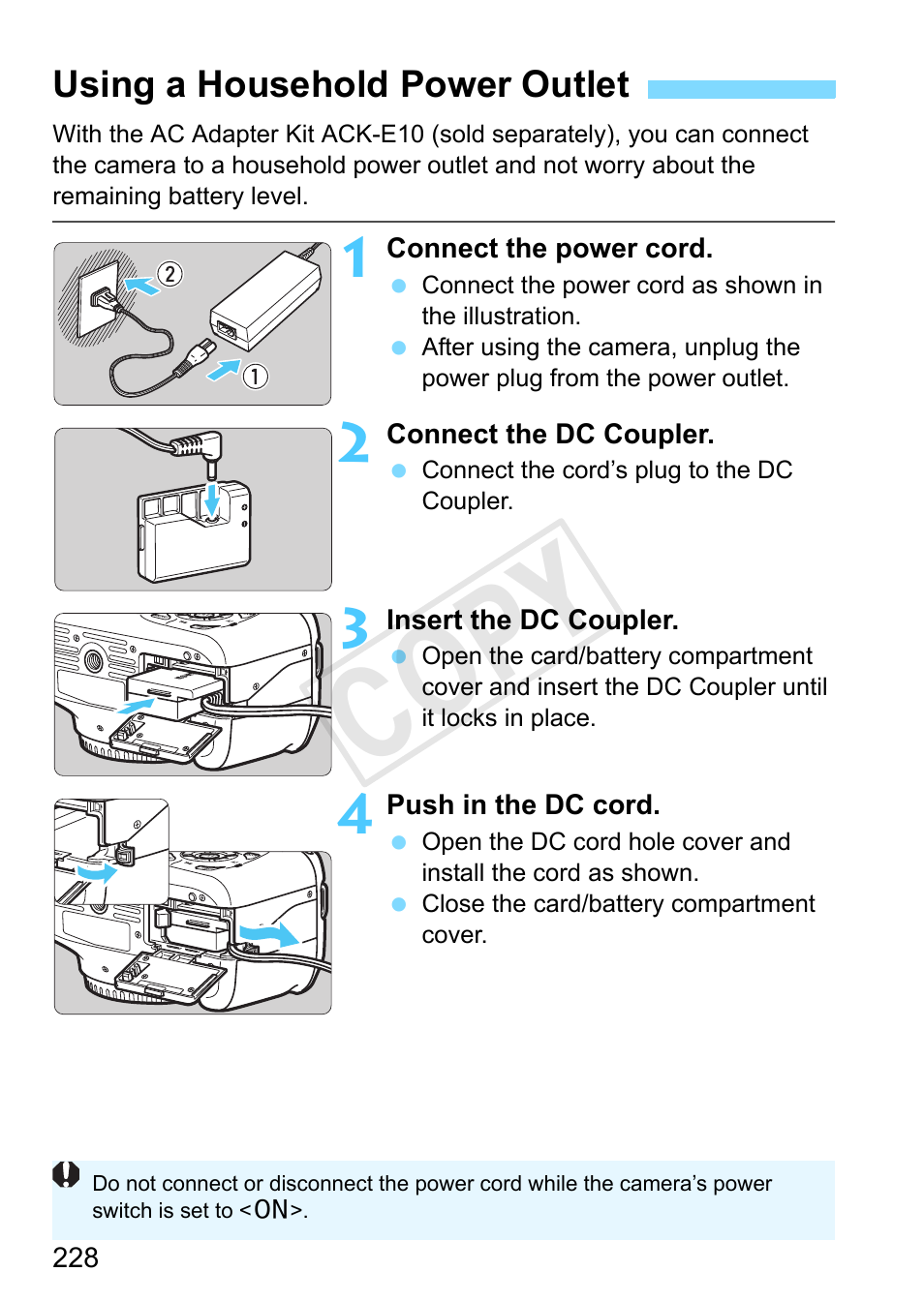 Using a household power outlet, P.228, P.228) | Cop y | Canon EOS Rebel T3 18-55mm IS II Lens Kit User Manual | Page 228 / 292