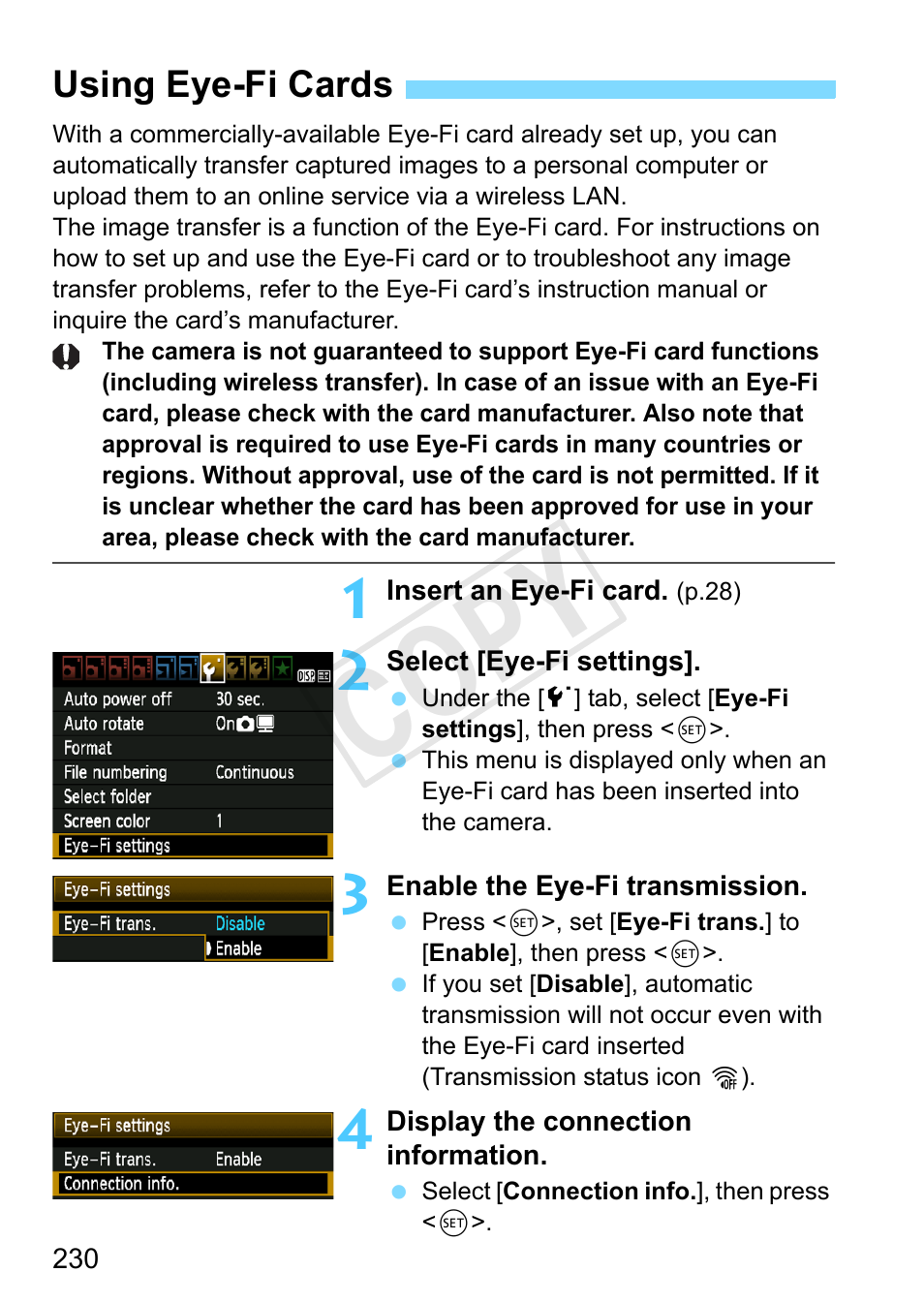 Using eye-fi cards, P.230), Cop y | Canon EOS Rebel T3 18-55mm IS II Lens Kit User Manual | Page 230 / 292
