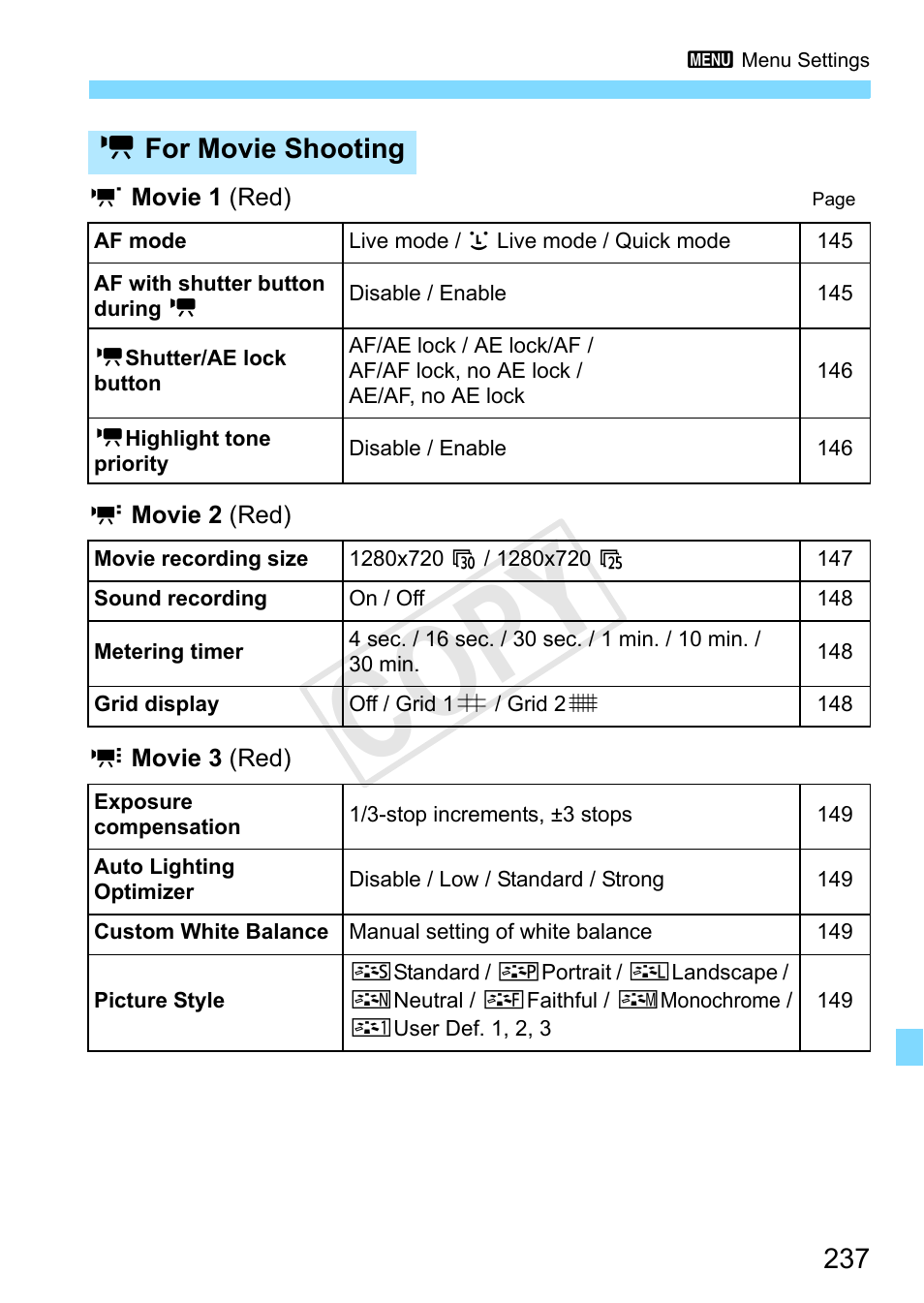 Cop y | Canon EOS Rebel T3 18-55mm IS II Lens Kit User Manual | Page 237 / 292