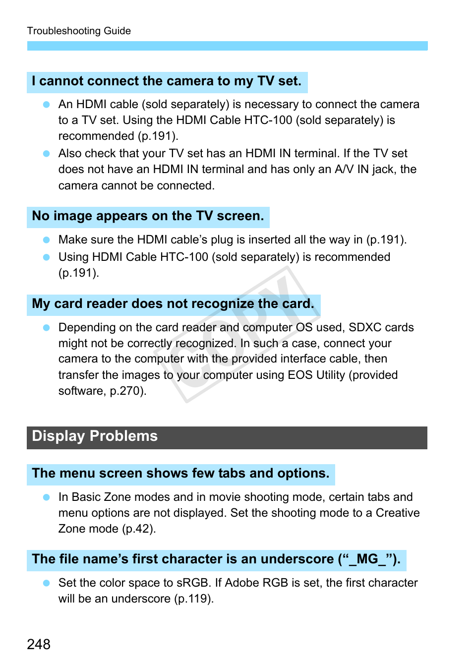 Cop y | Canon EOS Rebel T3 18-55mm IS II Lens Kit User Manual | Page 248 / 292