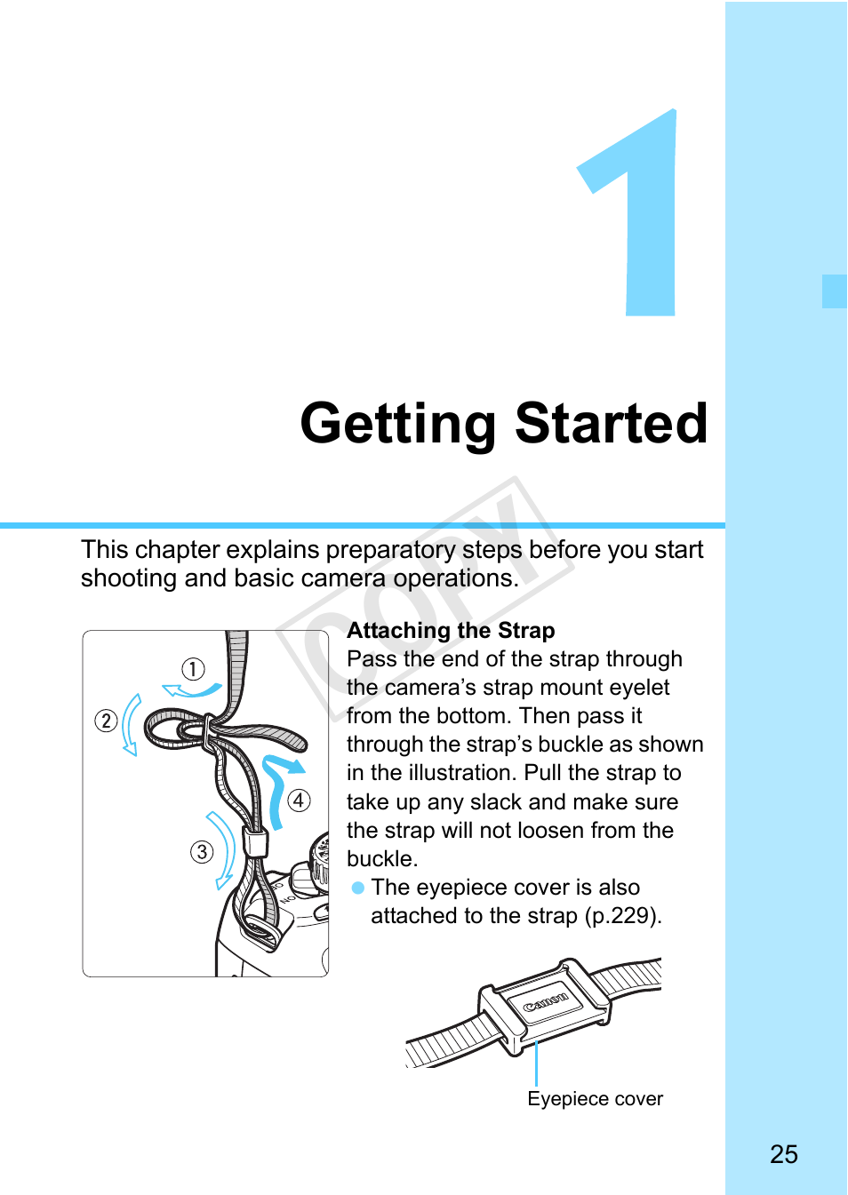 Getting started, P.25), Cop y | Canon EOS Rebel T3 18-55mm IS II Lens Kit User Manual | Page 25 / 292