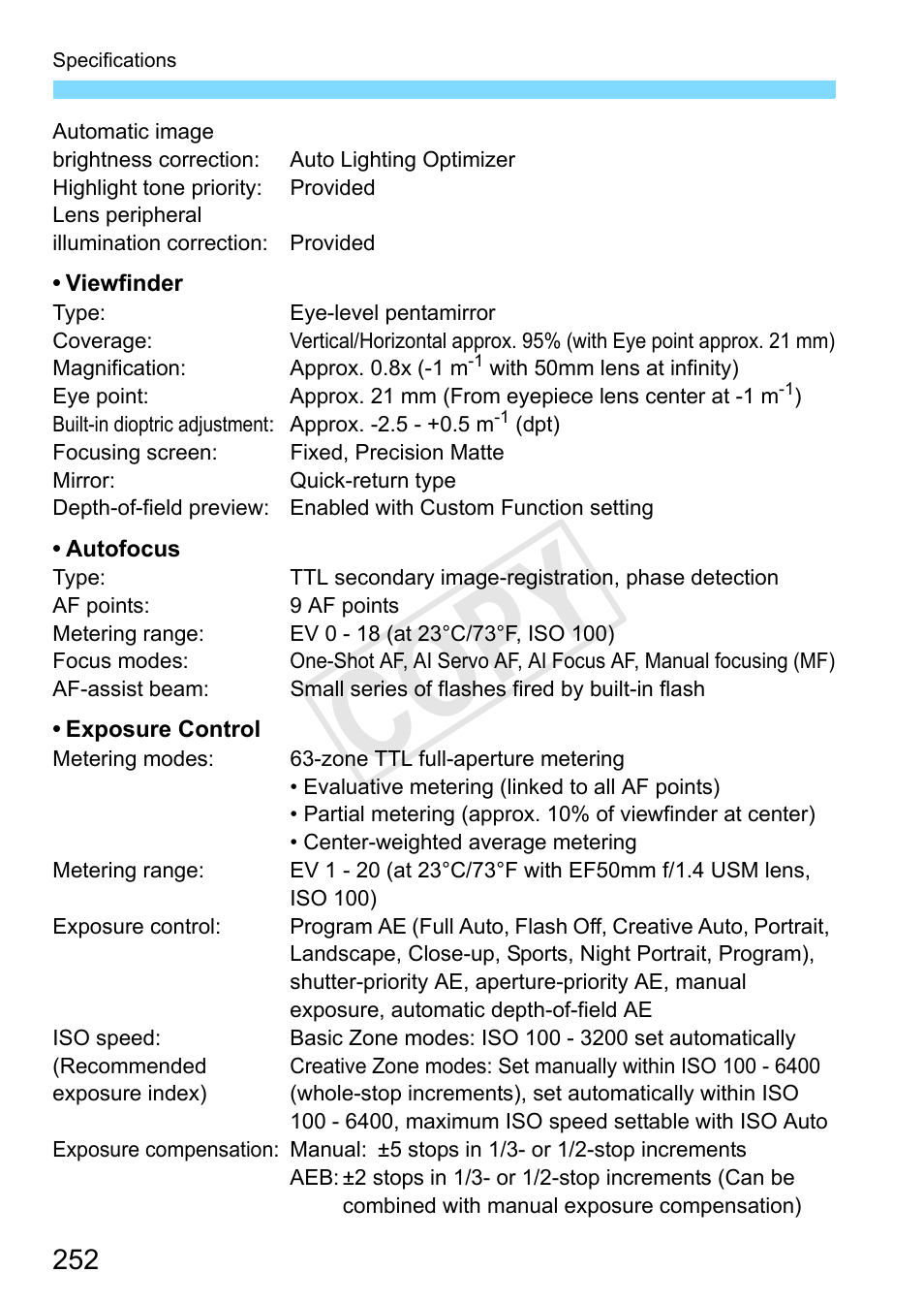Cop y | Canon EOS Rebel T3 18-55mm IS II Lens Kit User Manual | Page 252 / 292