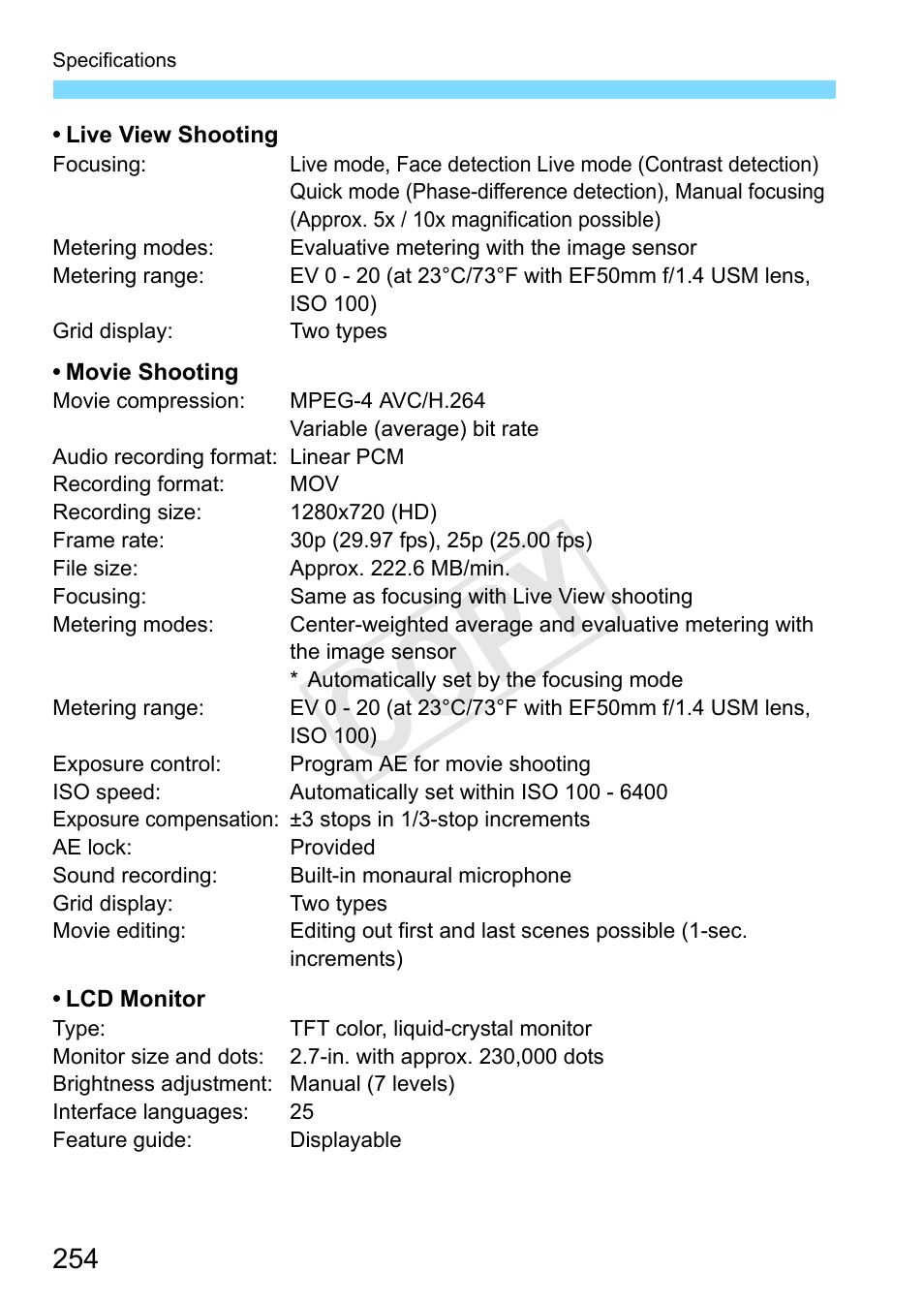 Cop y | Canon EOS Rebel T3 18-55mm IS II Lens Kit User Manual | Page 254 / 292