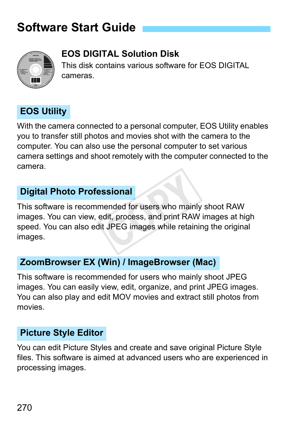 Software start guide, Ware, p.270), Cop y | Canon EOS Rebel T3 18-55mm IS II Lens Kit User Manual | Page 270 / 292