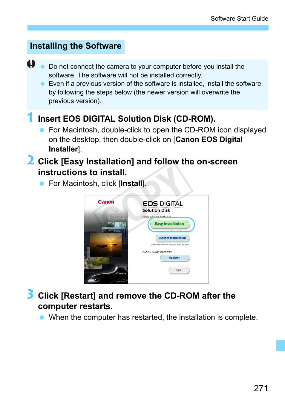 Cop y | Canon EOS Rebel T3 18-55mm IS II Lens Kit User Manual | Page 271 / 292