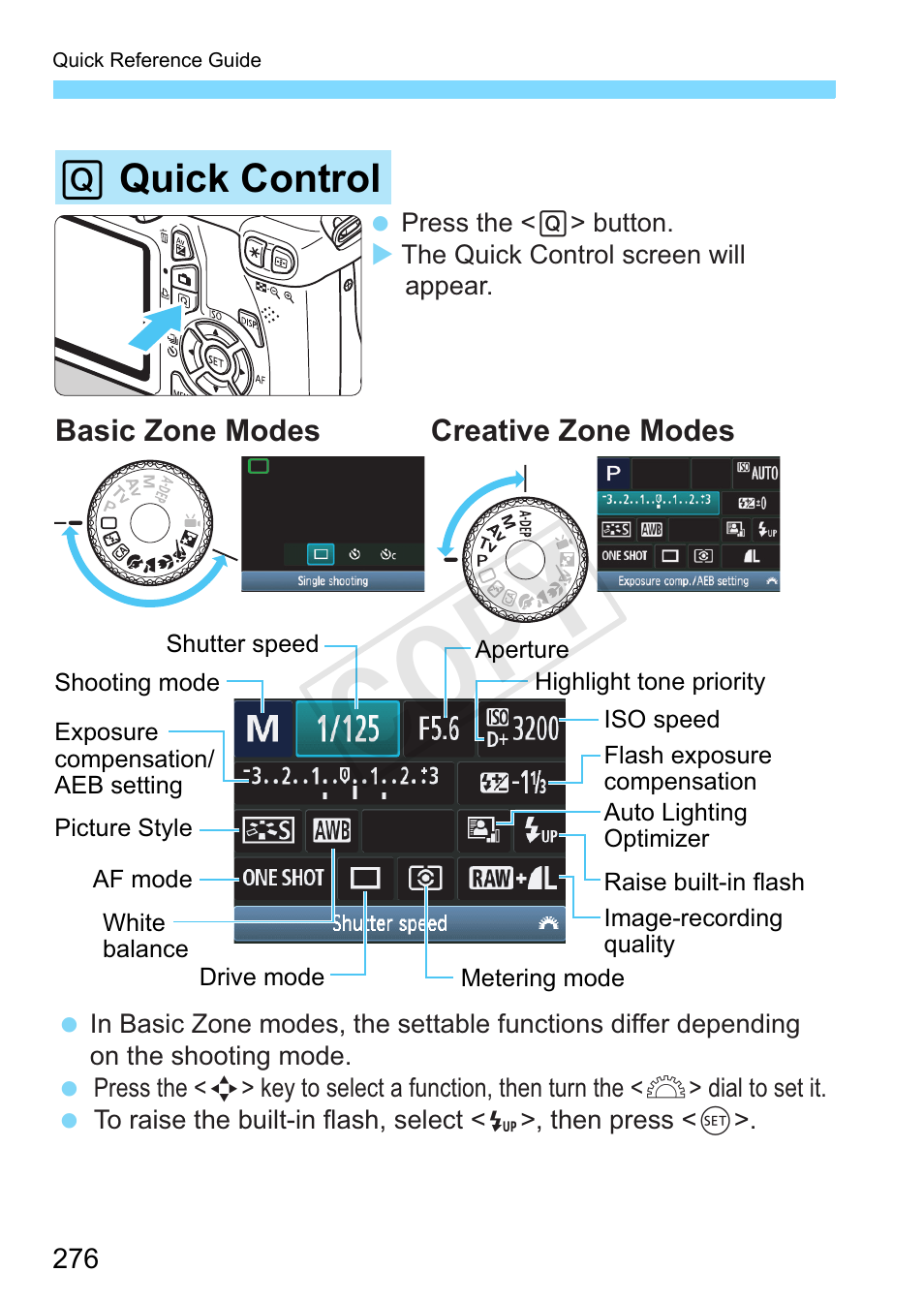 P.276, Cop y, Q quick control | Canon EOS Rebel T3 18-55mm IS II Lens Kit User Manual | Page 276 / 292