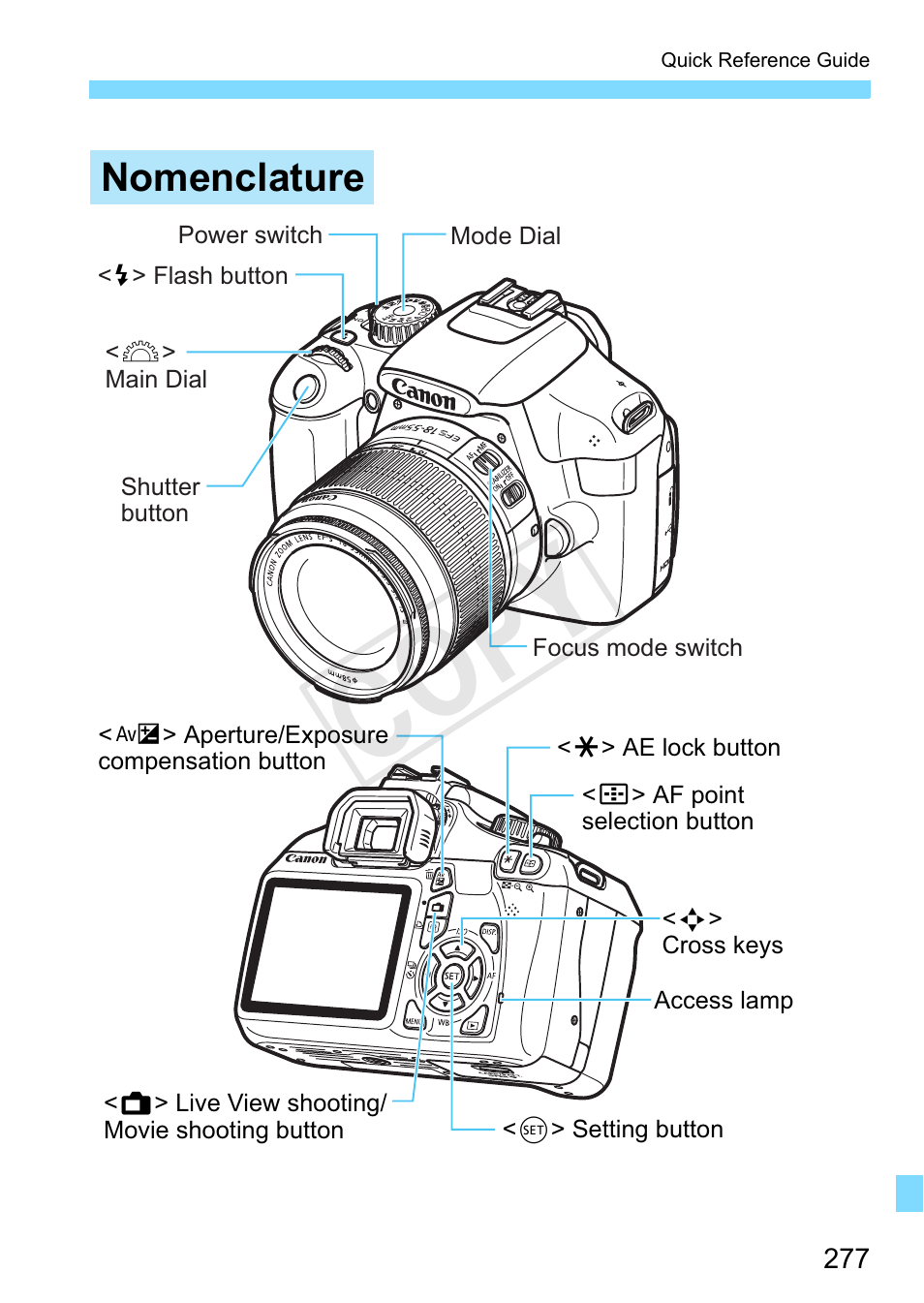 P.277, Cop y, Nomenclature | Canon EOS Rebel T3 18-55mm IS II Lens Kit User Manual | Page 277 / 292