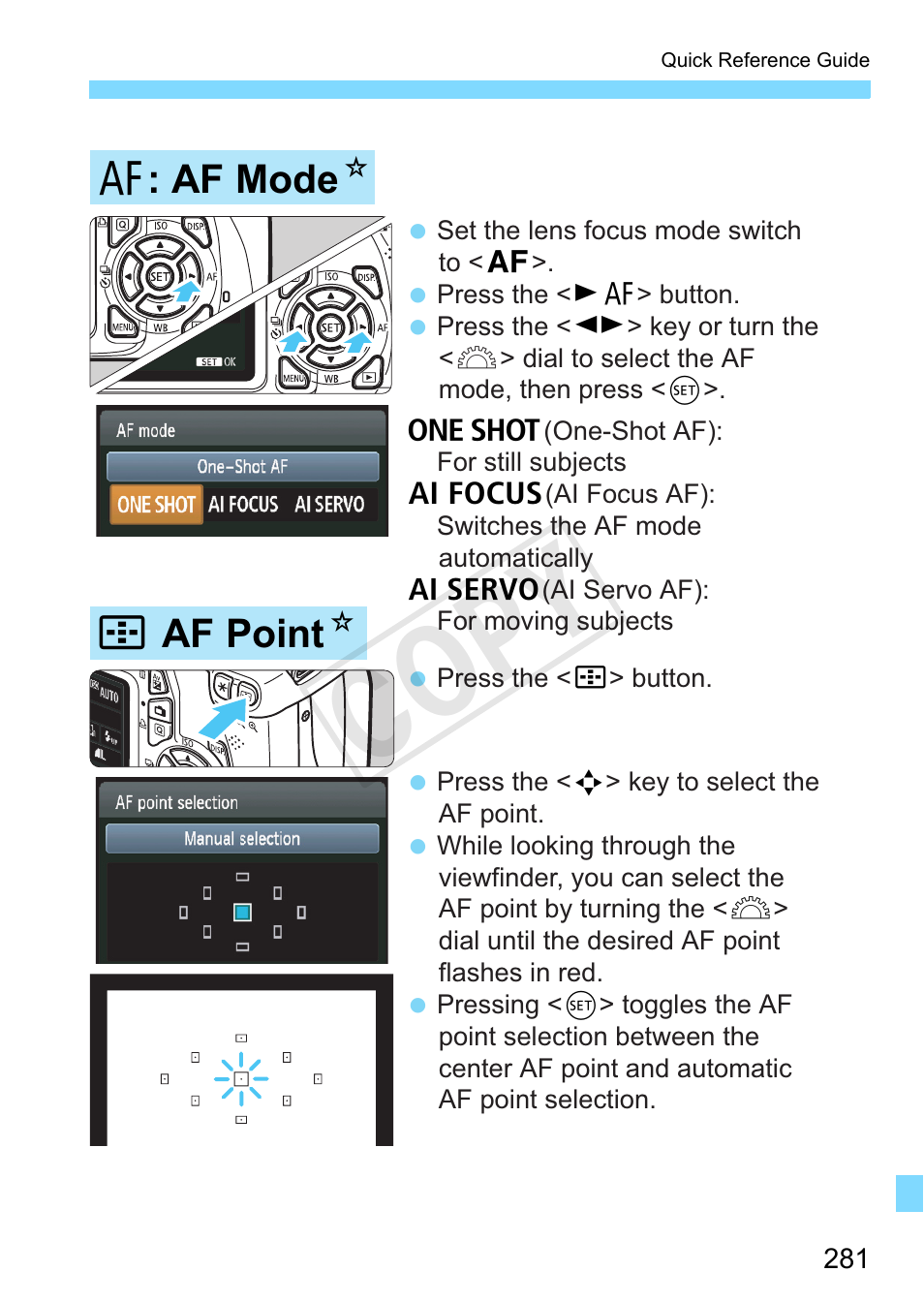 P.281, Cop y, S af point n e : af mode n | Canon EOS Rebel T3 18-55mm IS II Lens Kit User Manual | Page 281 / 292