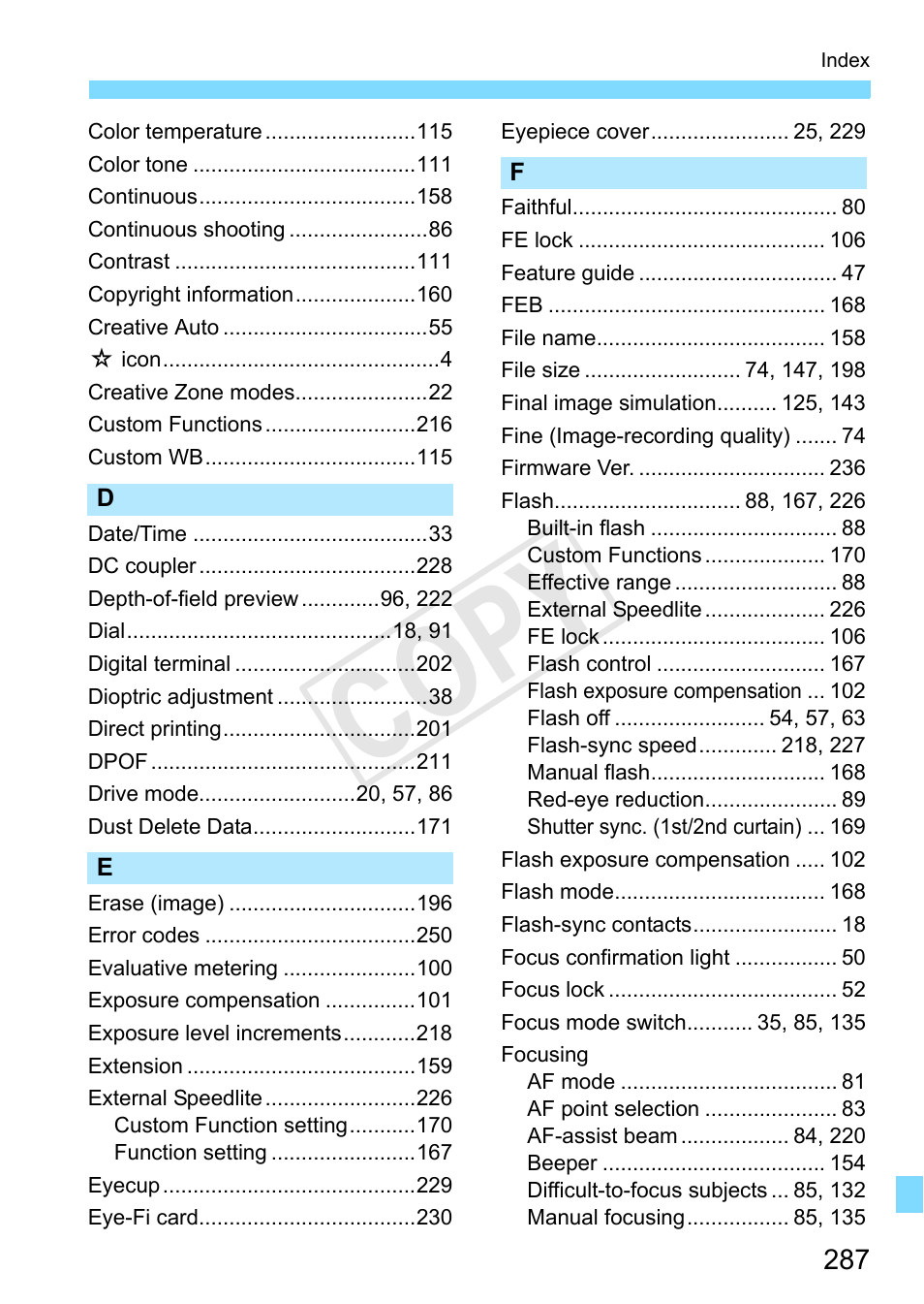 C op y | Canon EOS Rebel T3 18-55mm IS II Lens Kit User Manual | Page 287 / 292