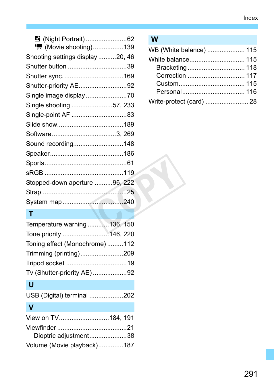 C op y | Canon EOS Rebel T3 18-55mm IS II Lens Kit User Manual | Page 291 / 292
