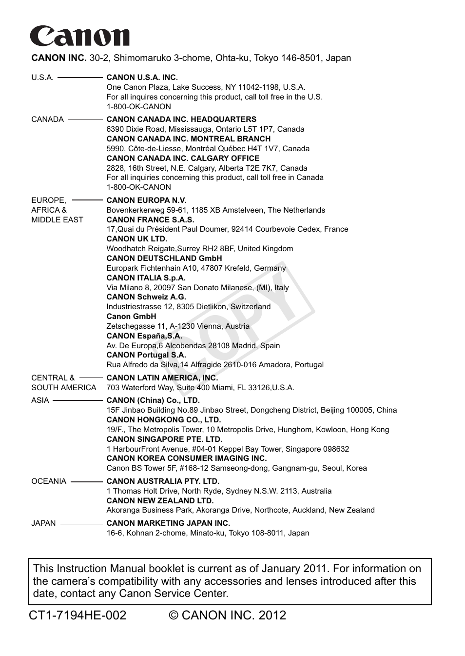 Cop y | Canon EOS Rebel T3 18-55mm IS II Lens Kit User Manual | Page 292 / 292