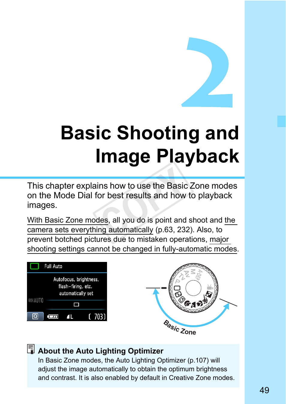 Basic shooting and image playback, P.49 - 62, Cop y | Canon EOS Rebel T3 18-55mm IS II Lens Kit User Manual | Page 49 / 292