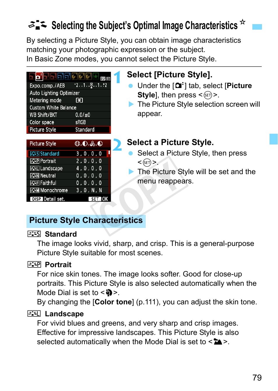 P.79, P.79), Tyle (p.79) | Cop y | Canon EOS Rebel T3 18-55mm IS II Lens Kit User Manual | Page 79 / 292