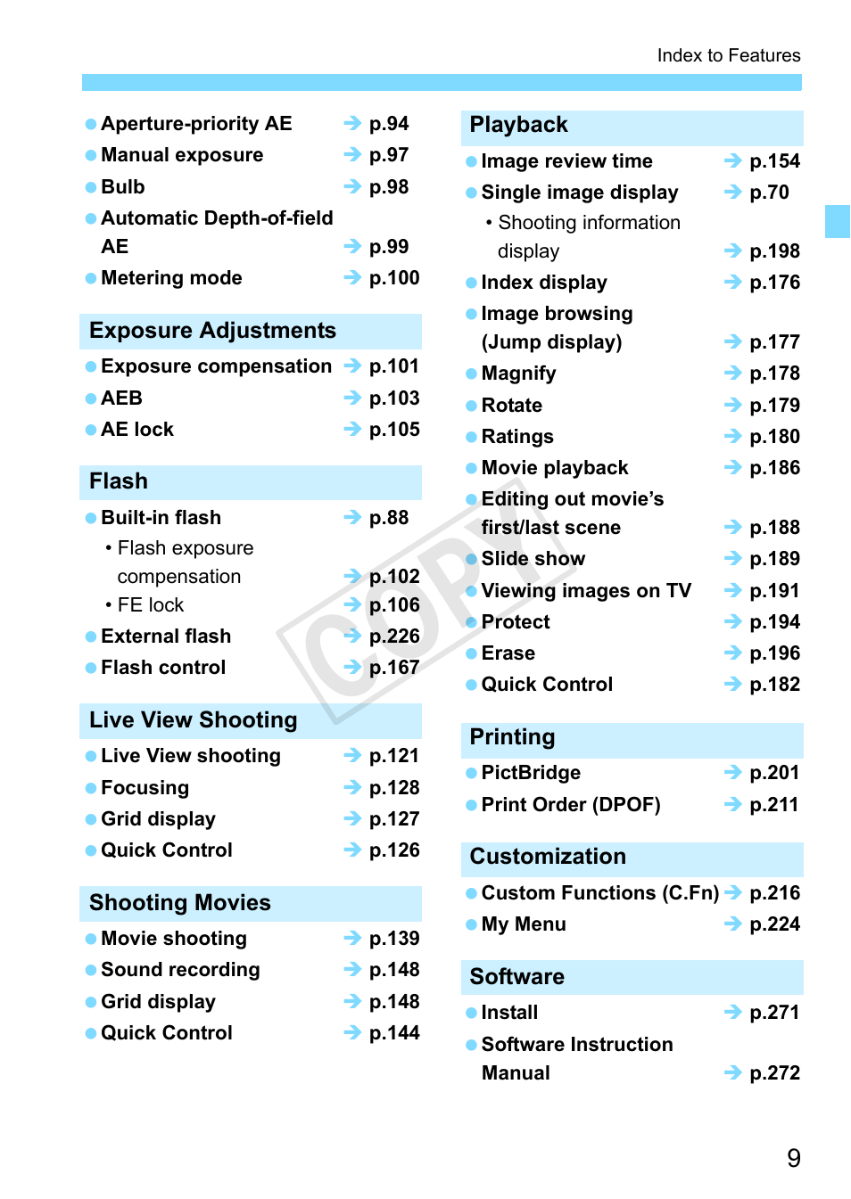 C op y | Canon EOS Rebel T3 18-55mm IS II Lens Kit User Manual | Page 9 / 292