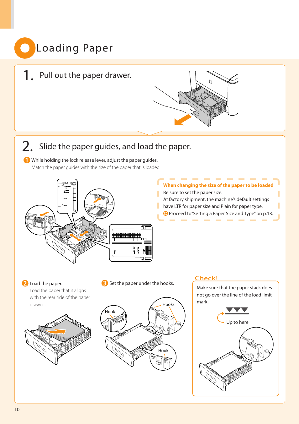 Loading paper, Pull out the paper drawer, Slide the paper guides, and load the paper | Canon imageCLASS D1350 User Manual | Page 10 / 36