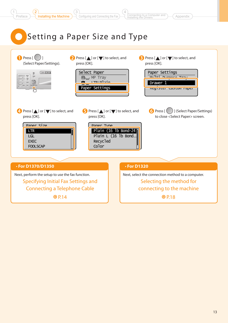 Setting a paper size and type | Canon imageCLASS D1350 User Manual | Page 13 / 36