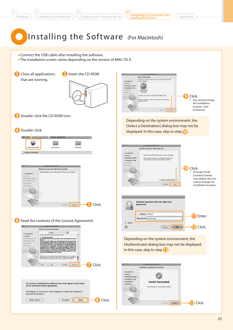 Installing the software, For macintosh) | Canon imageCLASS D1350 User Manual | Page 25 / 36