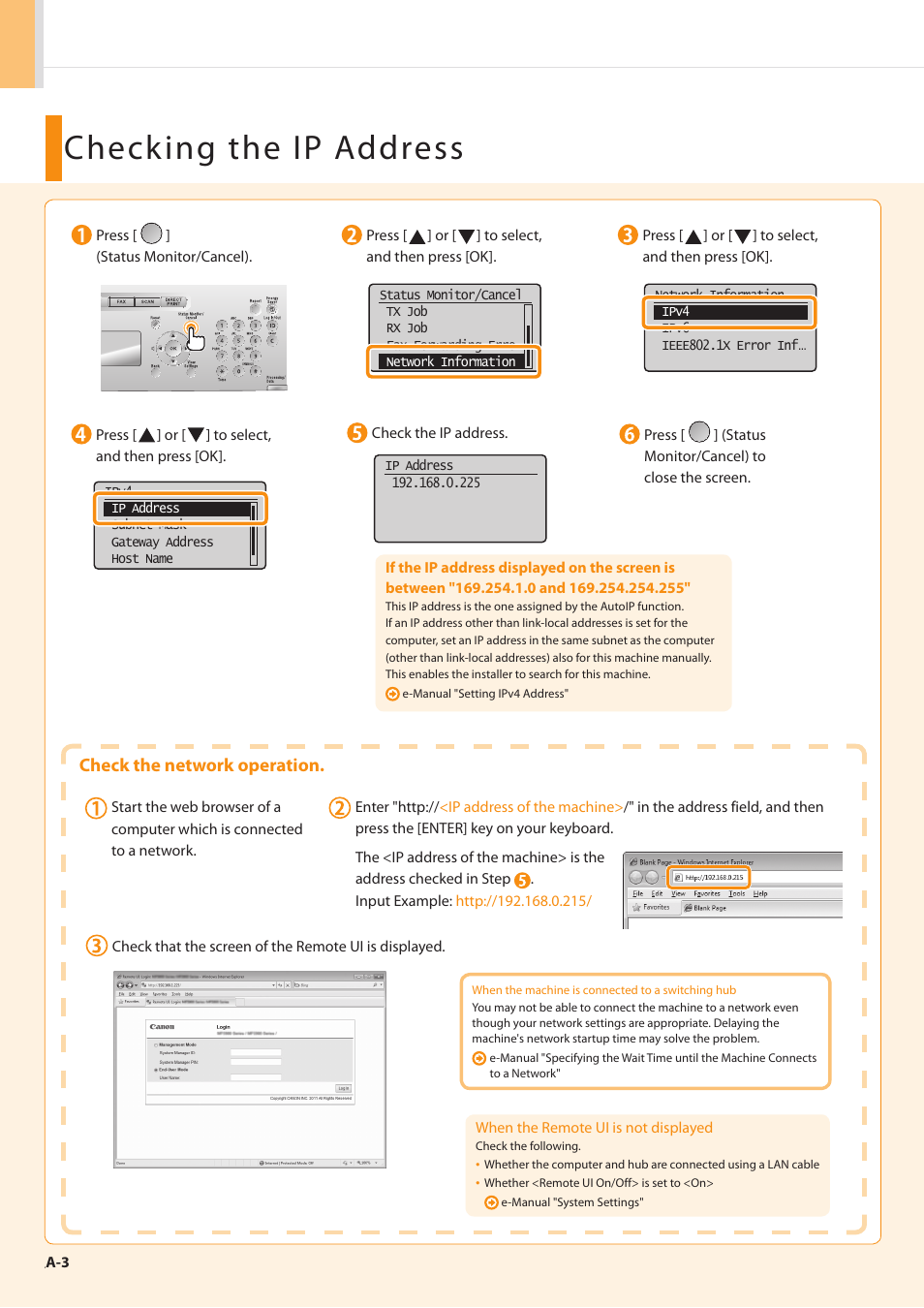 Checking the ip address, Check the network operation | Canon imageCLASS D1350 User Manual | Page 32 / 36