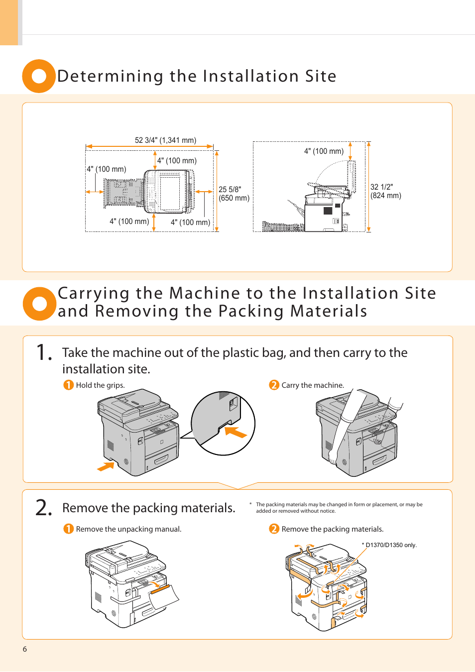 Remove the packing materials | Canon imageCLASS D1350 User Manual | Page 6 / 36