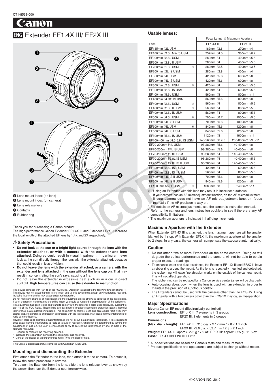 Canon Extender EF 1.4X III User Manual | 1 page