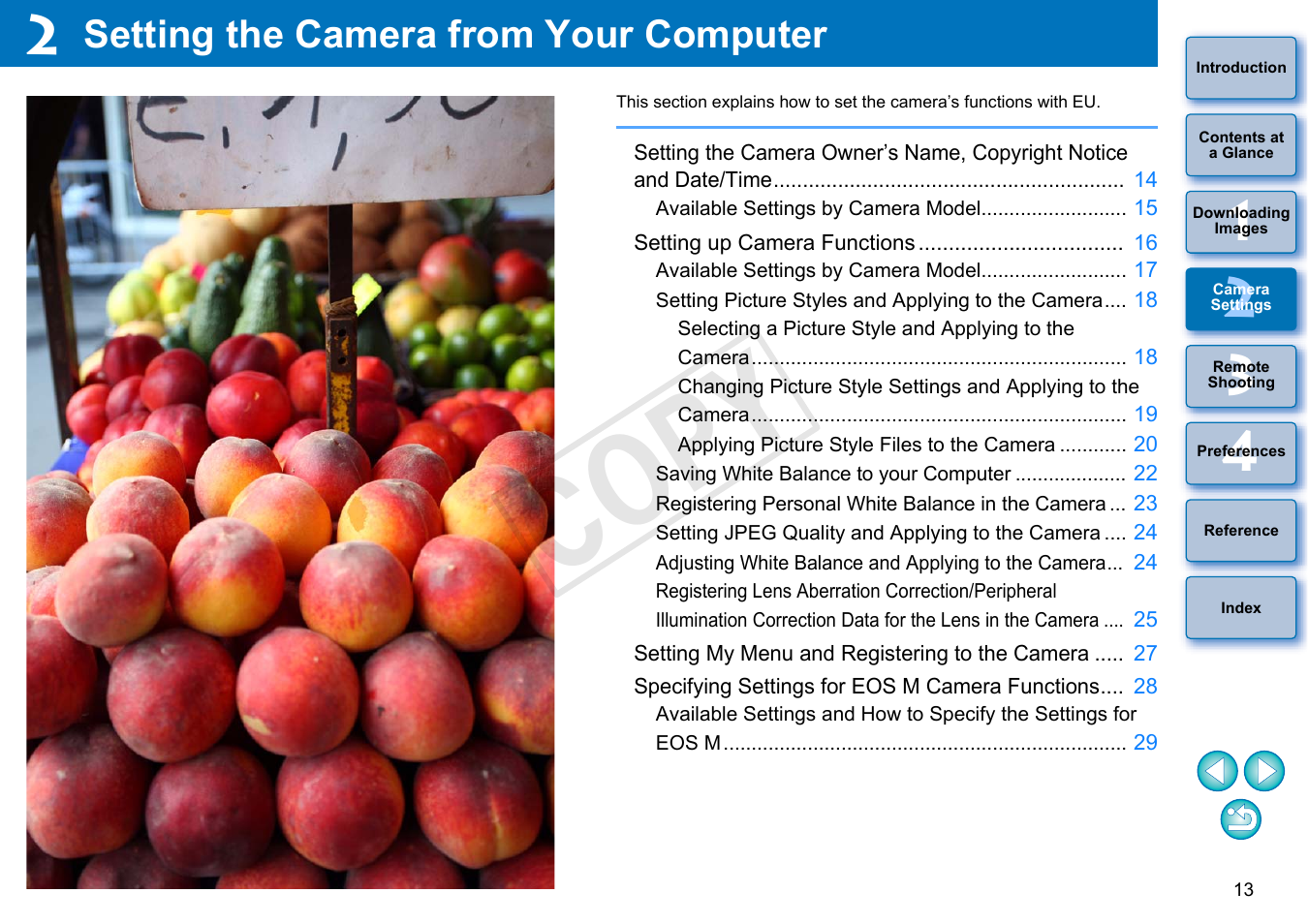 Setting the camera from your computer, Camera, Settings | C op y | Canon EOS Rebel SL1 18-55mm IS STM Lens Kit User Manual | Page 14 / 110