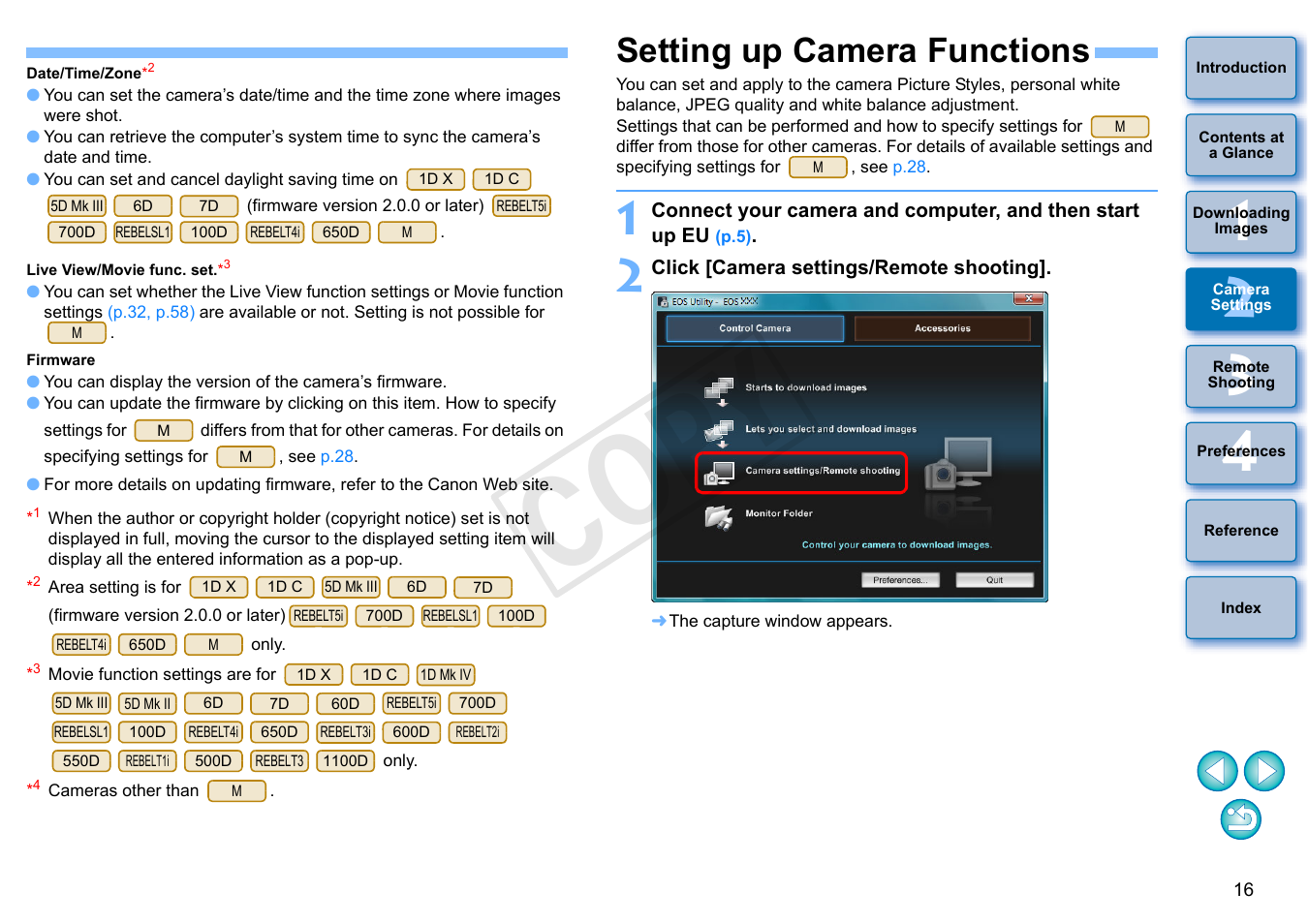 Setting up camera functions, Cop y | Canon EOS Rebel SL1 18-55mm IS STM Lens Kit User Manual | Page 17 / 110