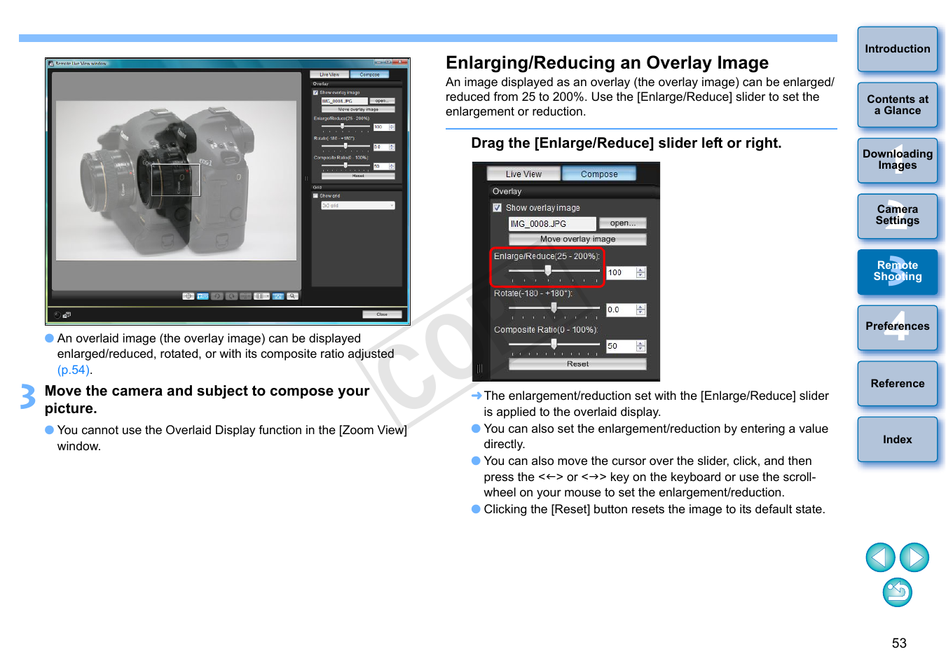 Enlarging/reducing an overlay image, Cop y | Canon EOS Rebel SL1 18-55mm IS STM Lens Kit User Manual | Page 54 / 110
