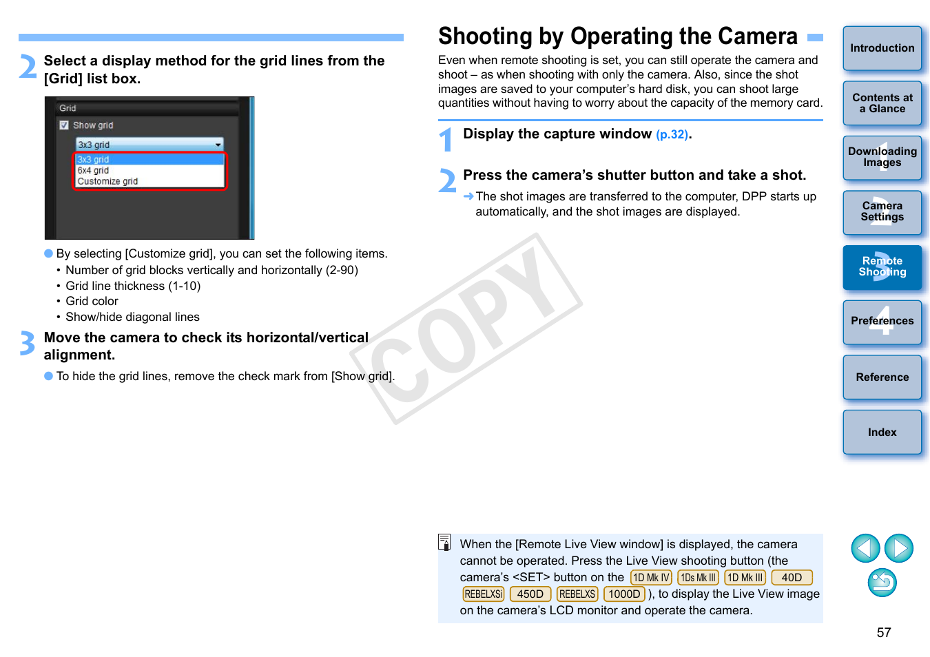 Shooting by operating the camera, P.57, Cop y | Canon EOS Rebel SL1 18-55mm IS STM Lens Kit User Manual | Page 58 / 110
