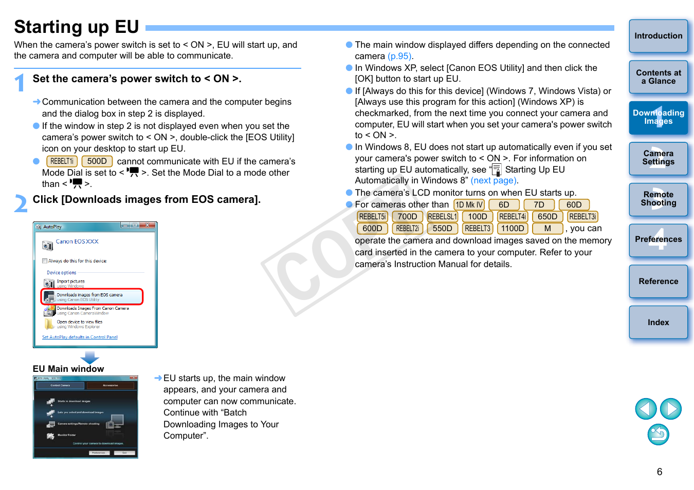 Starting up eu, Cop y | Canon EOS Rebel SL1 18-55mm IS STM Lens Kit User Manual | Page 7 / 110