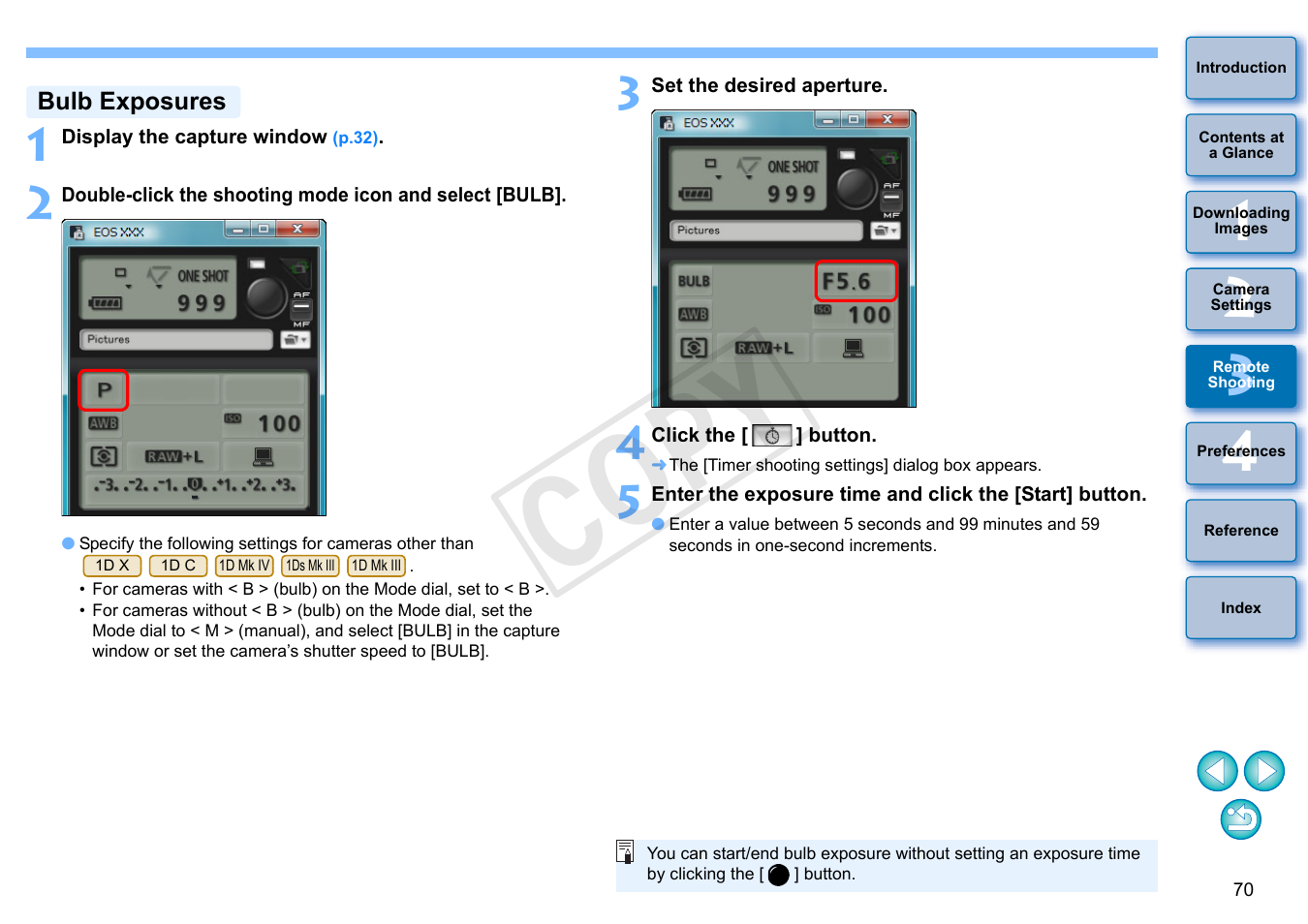 Bulb exposures, Cop y | Canon EOS Rebel SL1 18-55mm IS STM Lens Kit User Manual | Page 71 / 110