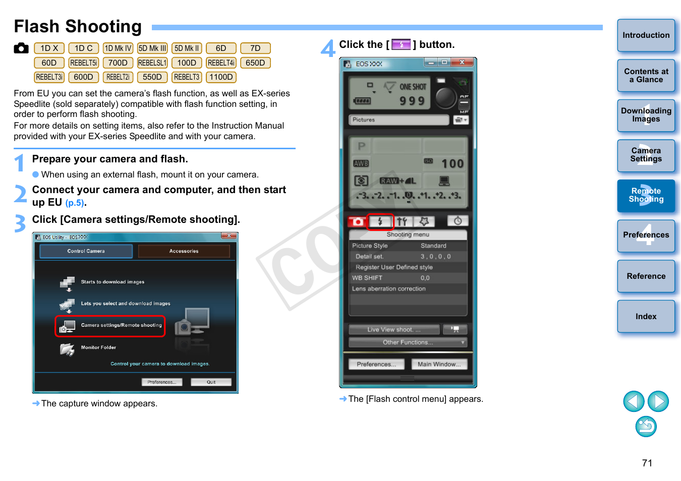 Flash shooting, P.71, Cop y | Canon EOS Rebel SL1 18-55mm IS STM Lens Kit User Manual | Page 72 / 110