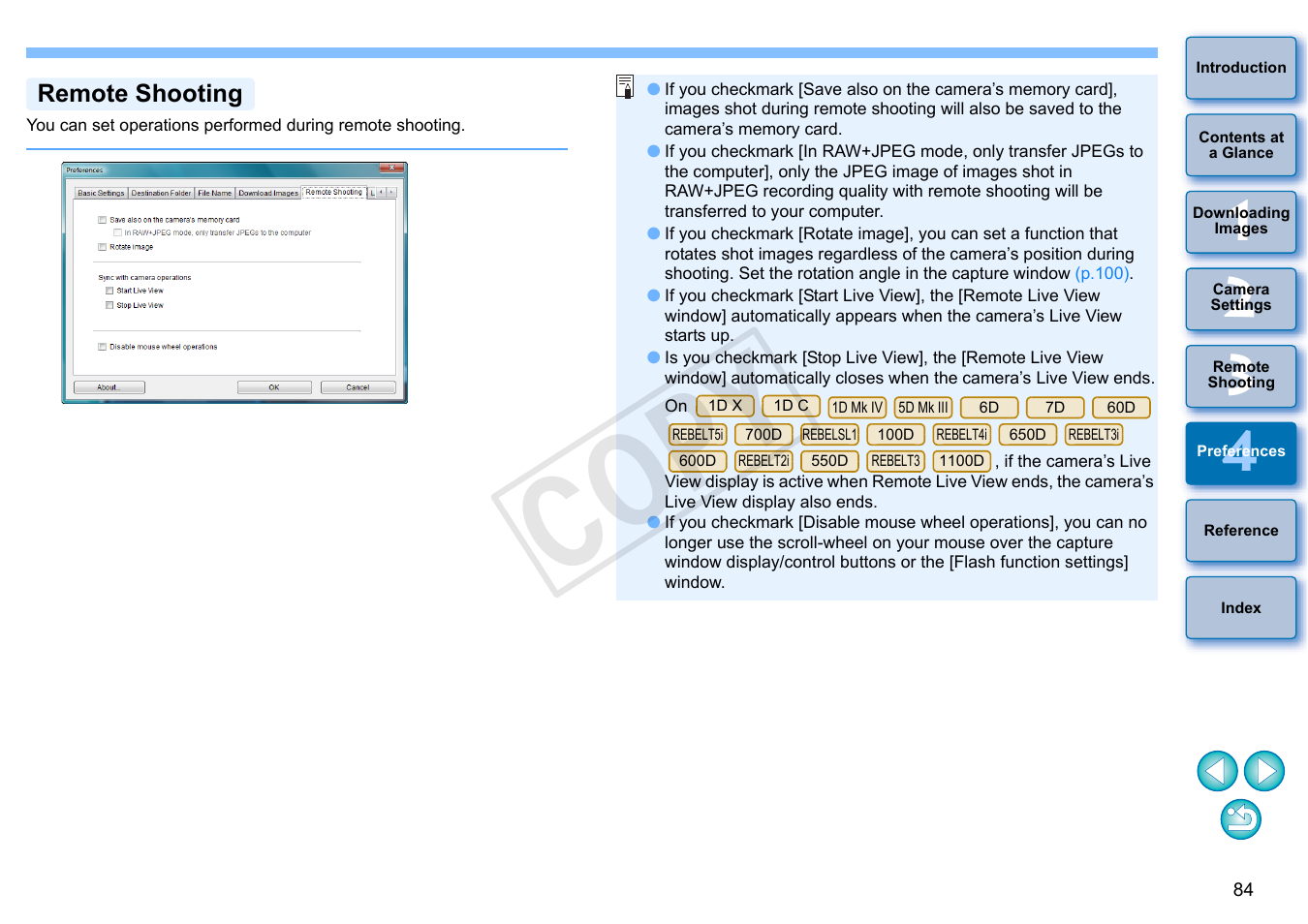 P.84), Remote shooting, Cop y | Canon EOS Rebel SL1 18-55mm IS STM Lens Kit User Manual | Page 85 / 110
