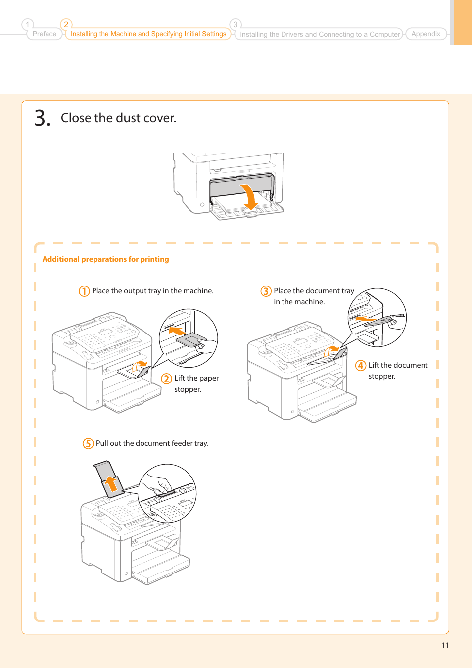 Close the dust cover | Canon FAXPHONE L100 User Manual | Page 11 / 28