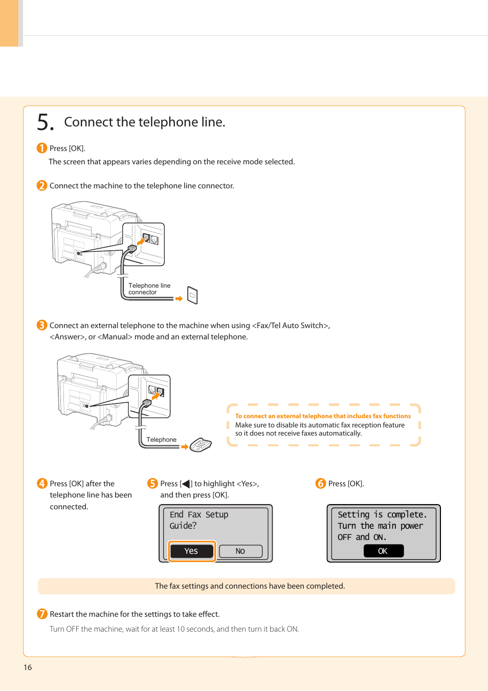 Connect the telephone line | Canon FAXPHONE L100 User Manual | Page 16 / 28