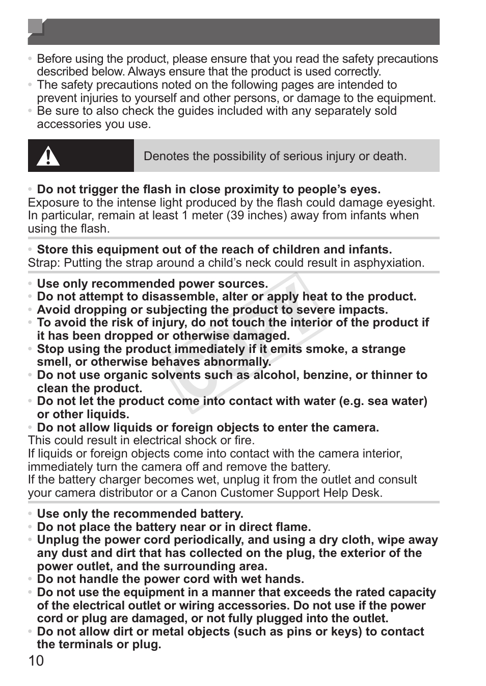 Safety precautions, Cop y | Canon PowerShot S110 User Manual | Page 10 / 346