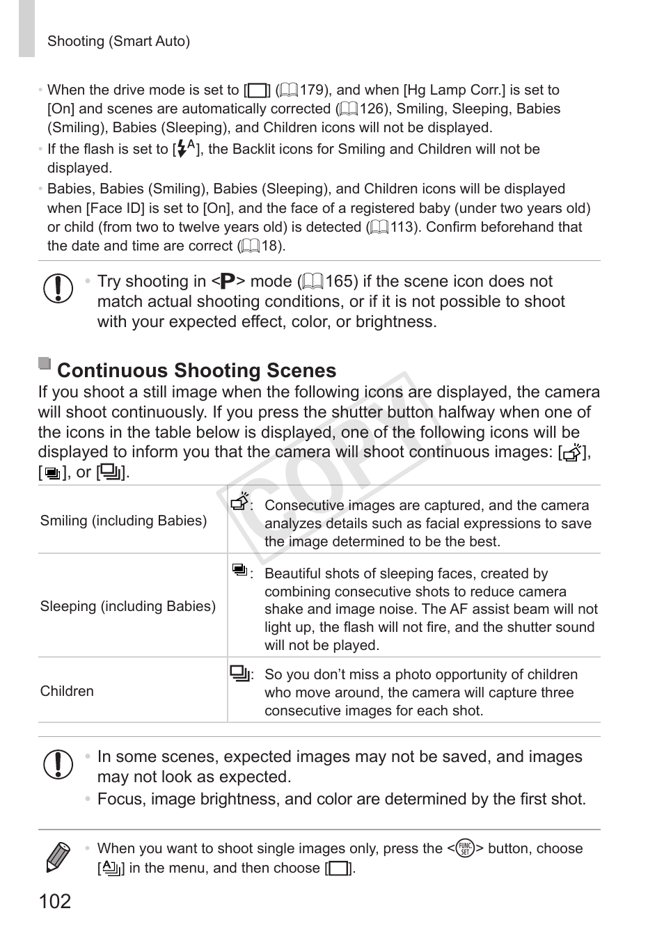Cop y, Continuous shooting scenes | Canon PowerShot S110 User Manual | Page 102 / 346