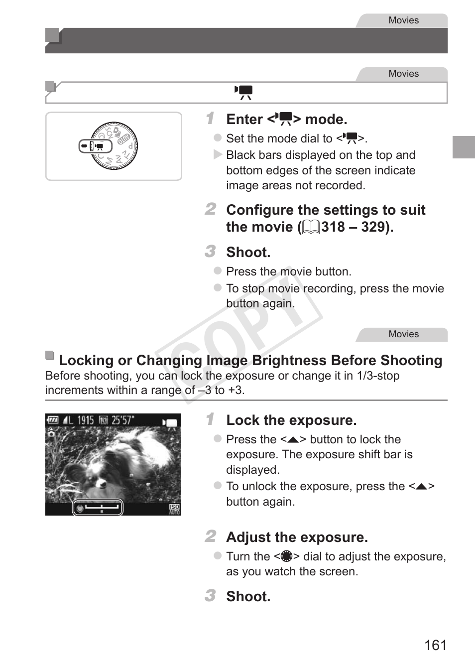 Shooting various movies, Cop y | Canon PowerShot S110 User Manual | Page 161 / 346